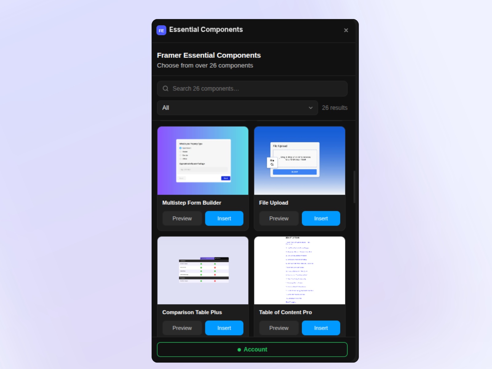 Thumbnail 1 for Essential Components, a Framer Marketplace template by Framer Essentials.