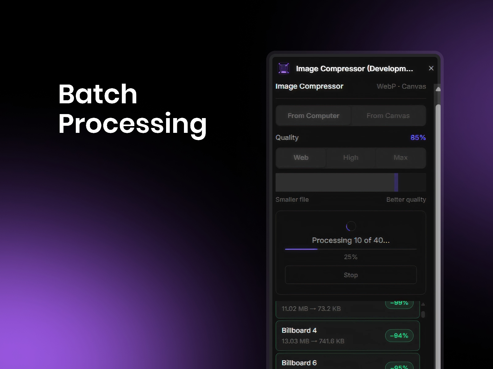Screenshot 2 for Image Compressor, a Framer Marketplace plugin by Melvin John.