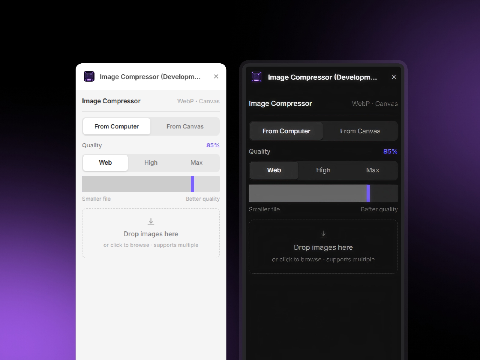Screenshot 1 for Image Compressor, a Framer Marketplace plugin by Melvin John.