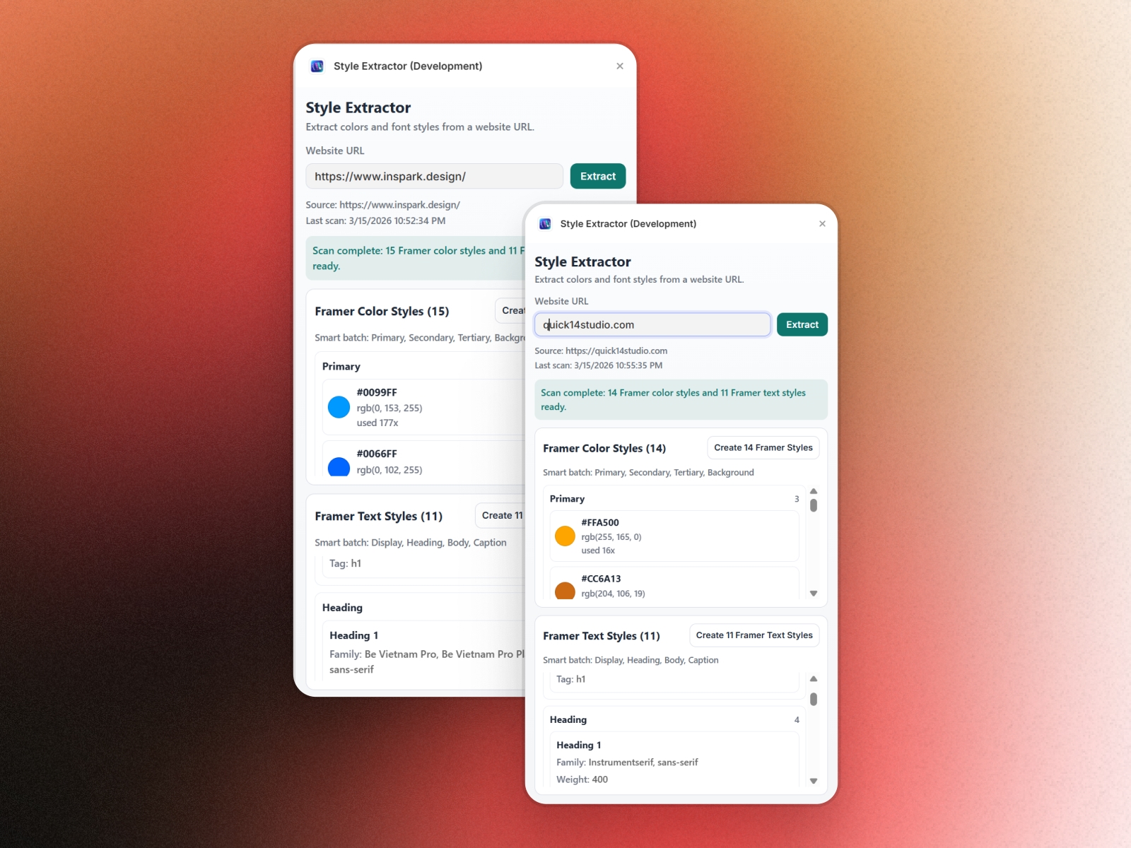 Screenshot 3 for Style Extractor, a Framer Marketplace plugin by Vinay Juneja.