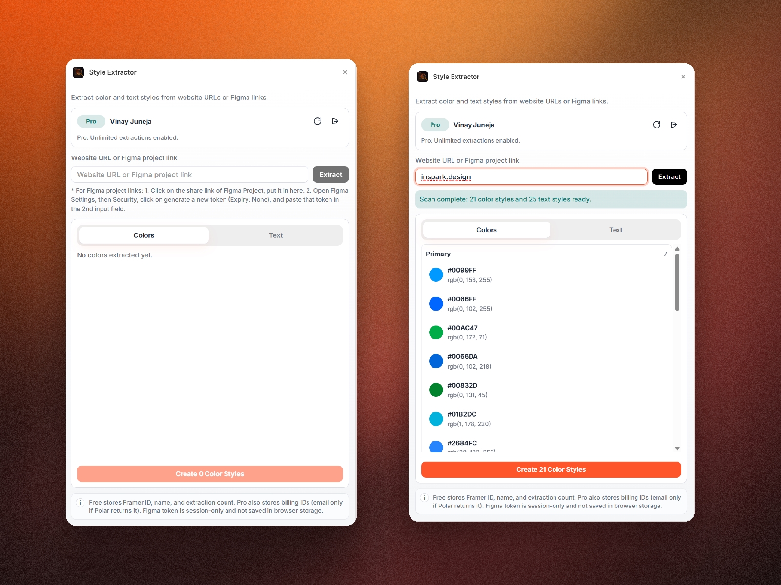 Screenshot 3 for Style Extractor, a Framer Marketplace plugin by Vinay Juneja.