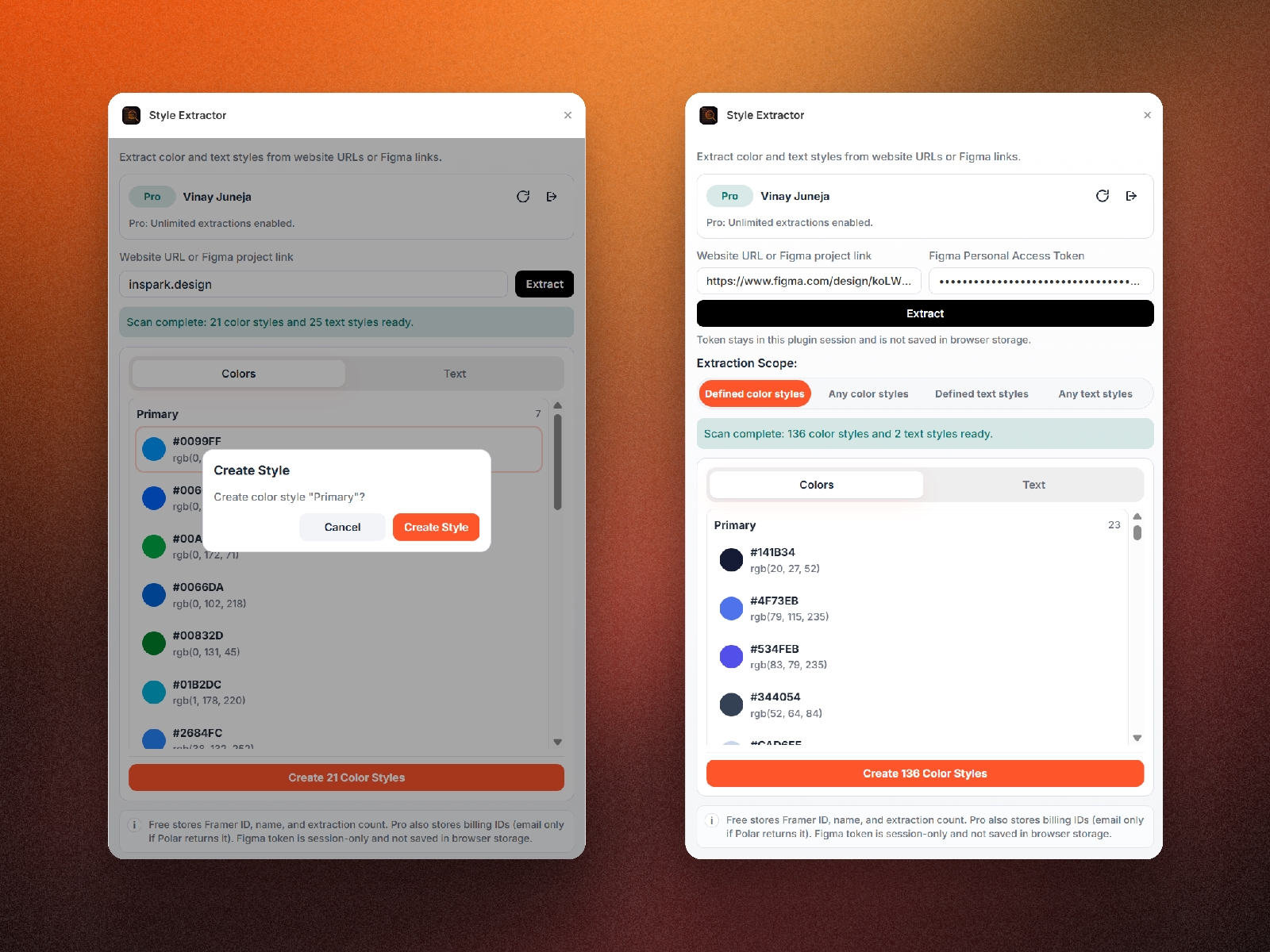 Screenshot 4 for Style Extractor, a Framer Marketplace plugin by Vinay Juneja.