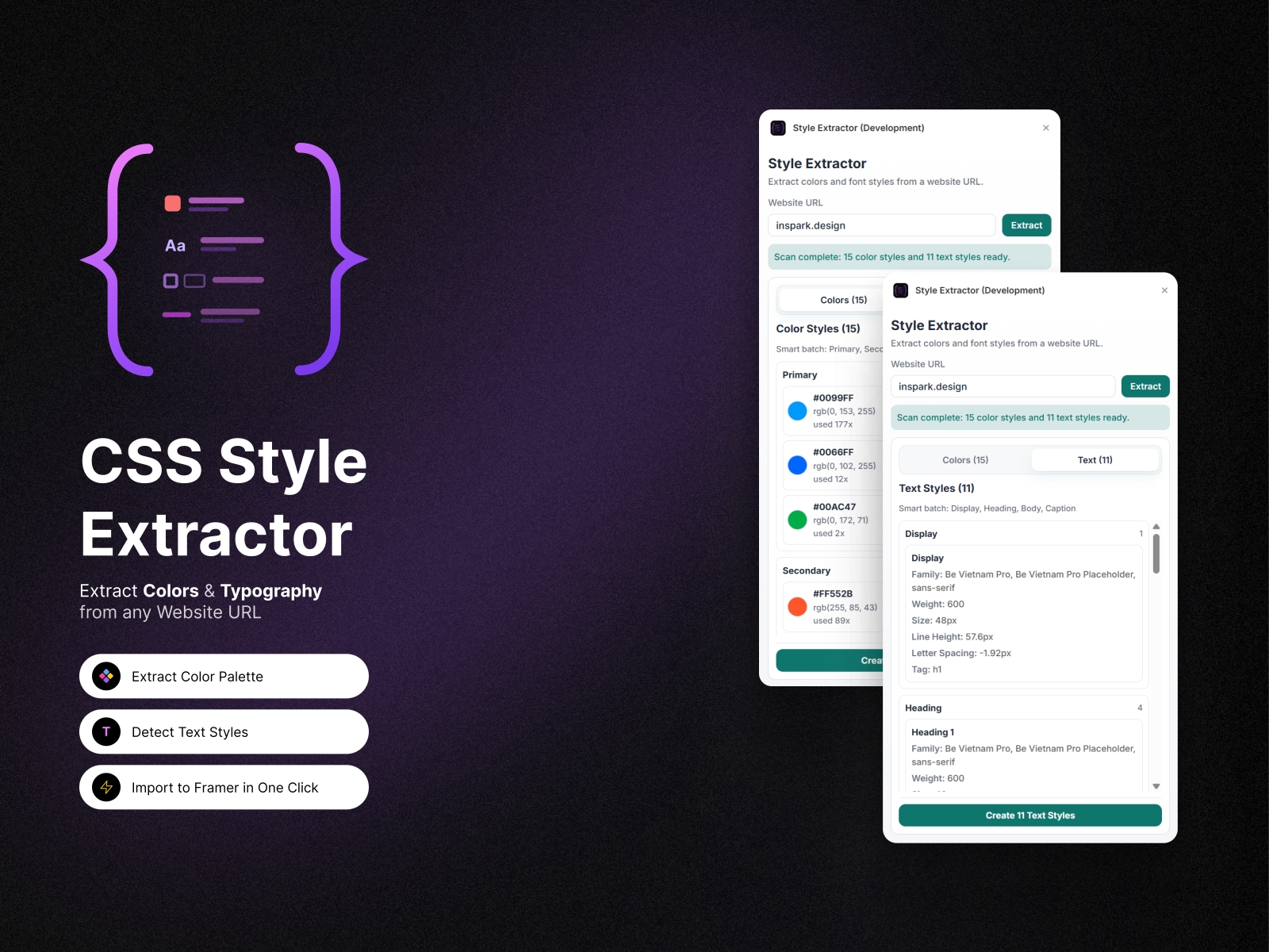 Thumbnail 2 for Style Extractor, a Framer Marketplace template by Vinay Juneja.
