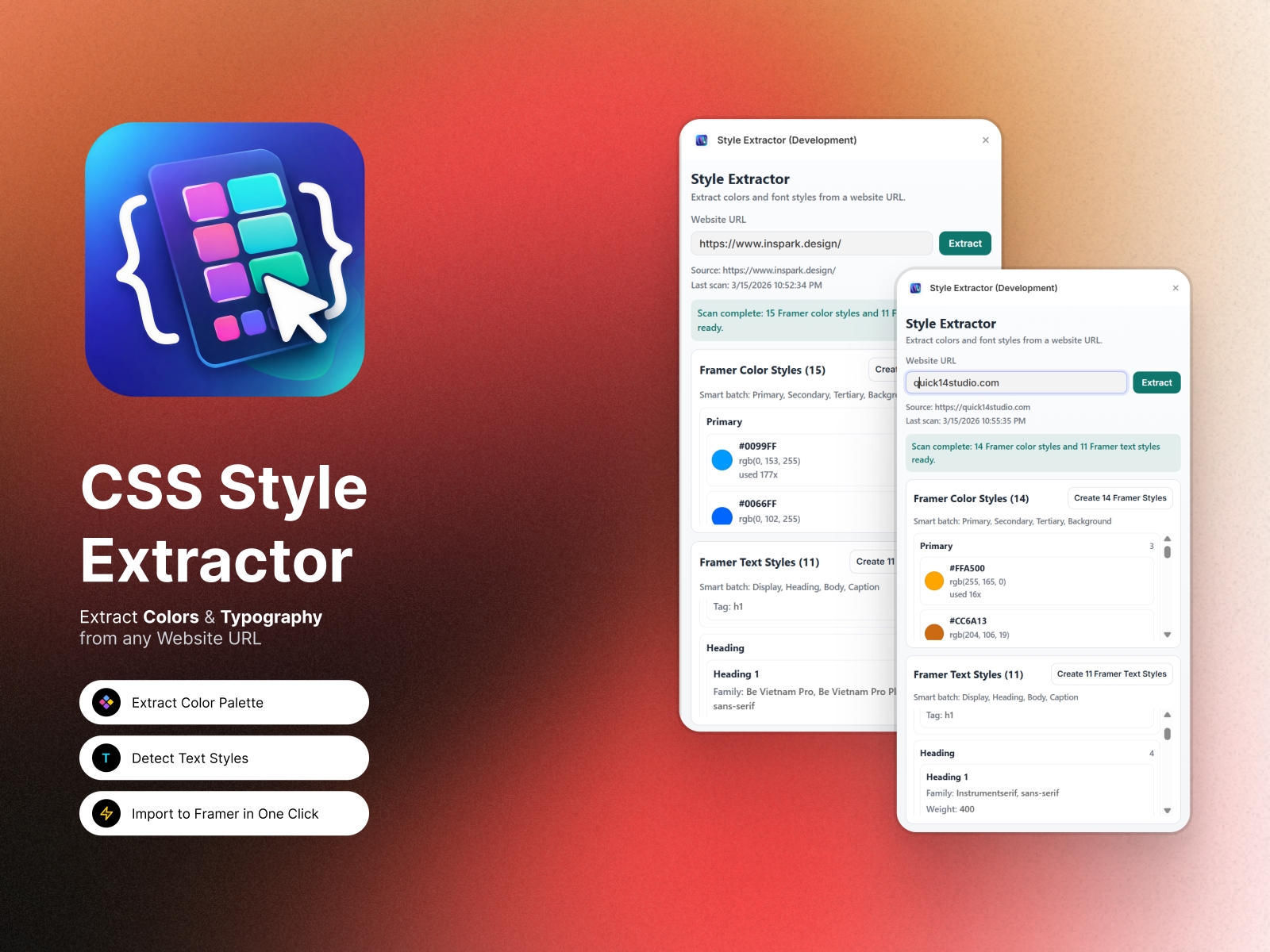 Screenshot 2 for Style Extractor, a Framer Marketplace plugin by Vinay Juneja.