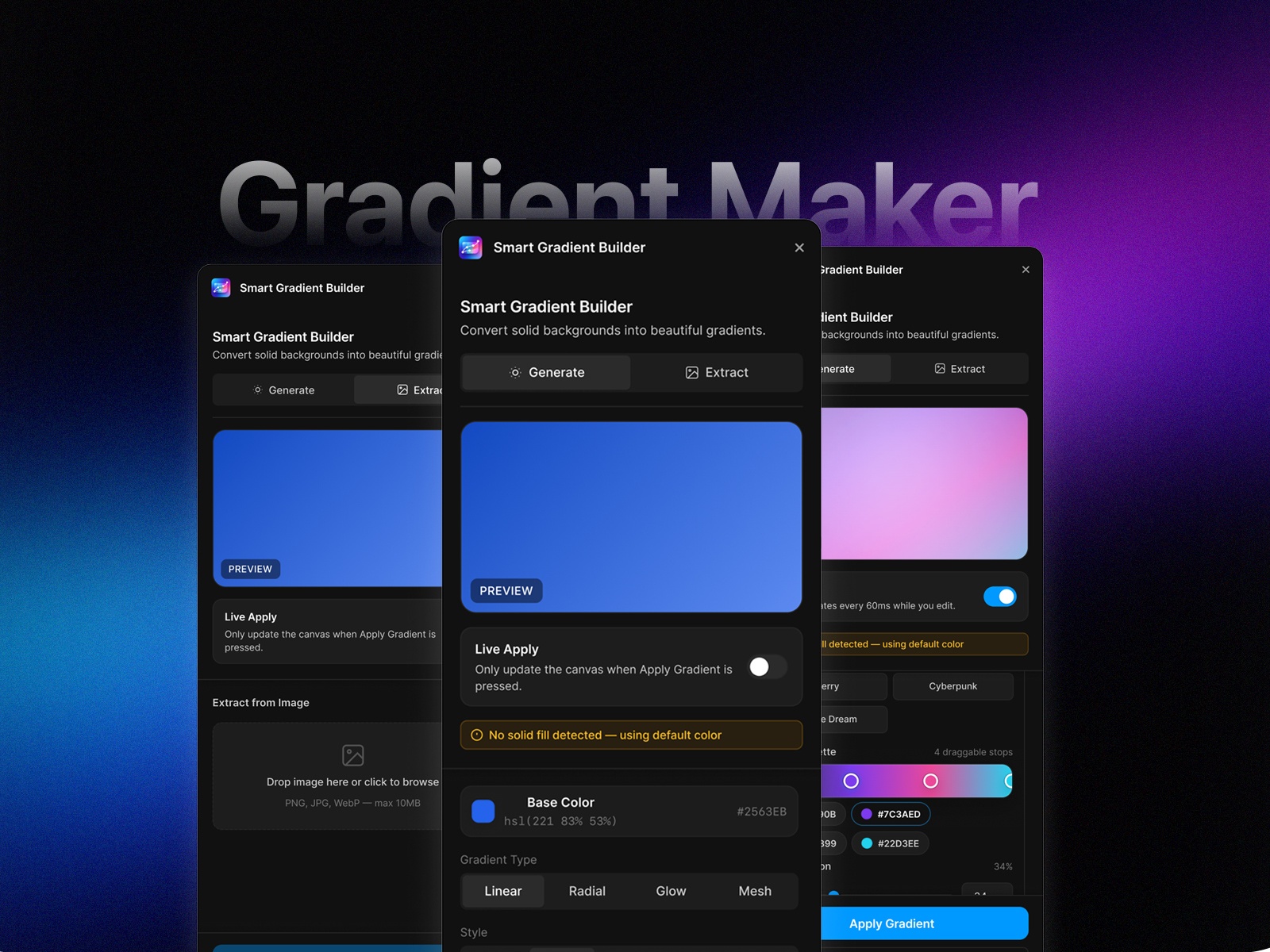 Screenshot 1 for Smart Gradient Builder, a Framer Marketplace plugin by ahmad madhoun.