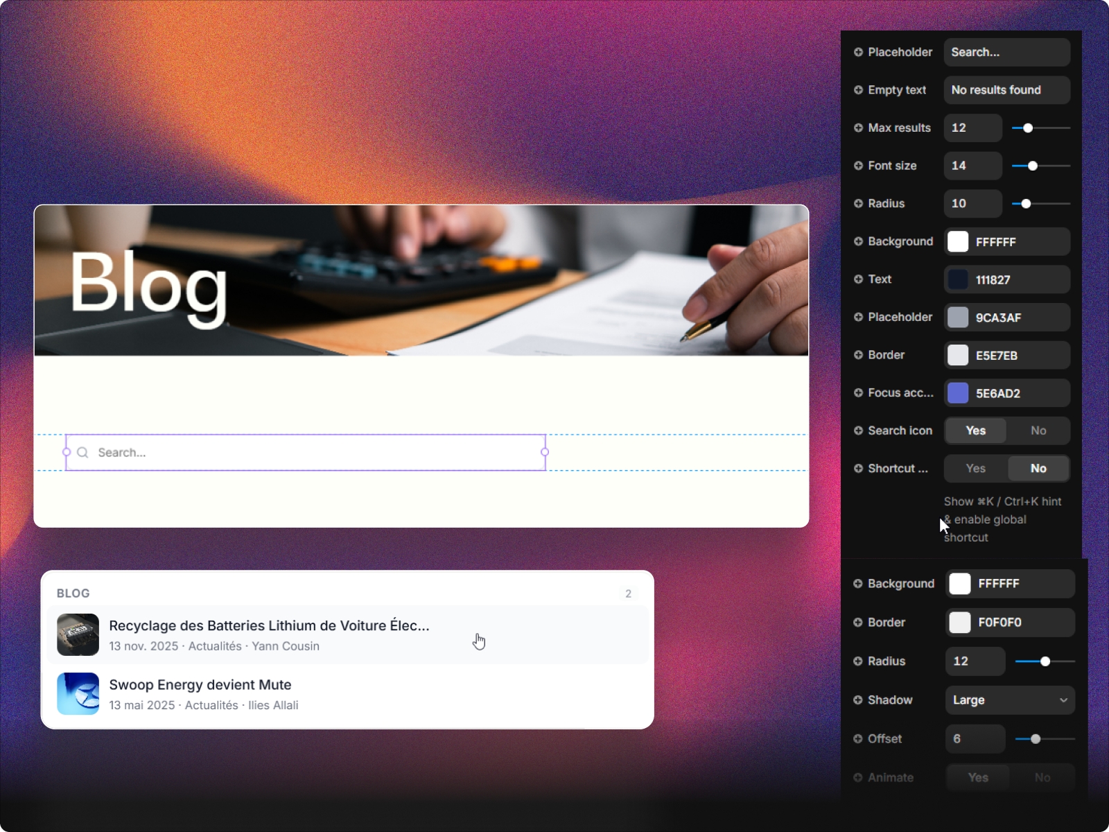 Screenshot 2 for CMS Searchbar, a Framer Marketplace plugin by Ilies Allali.