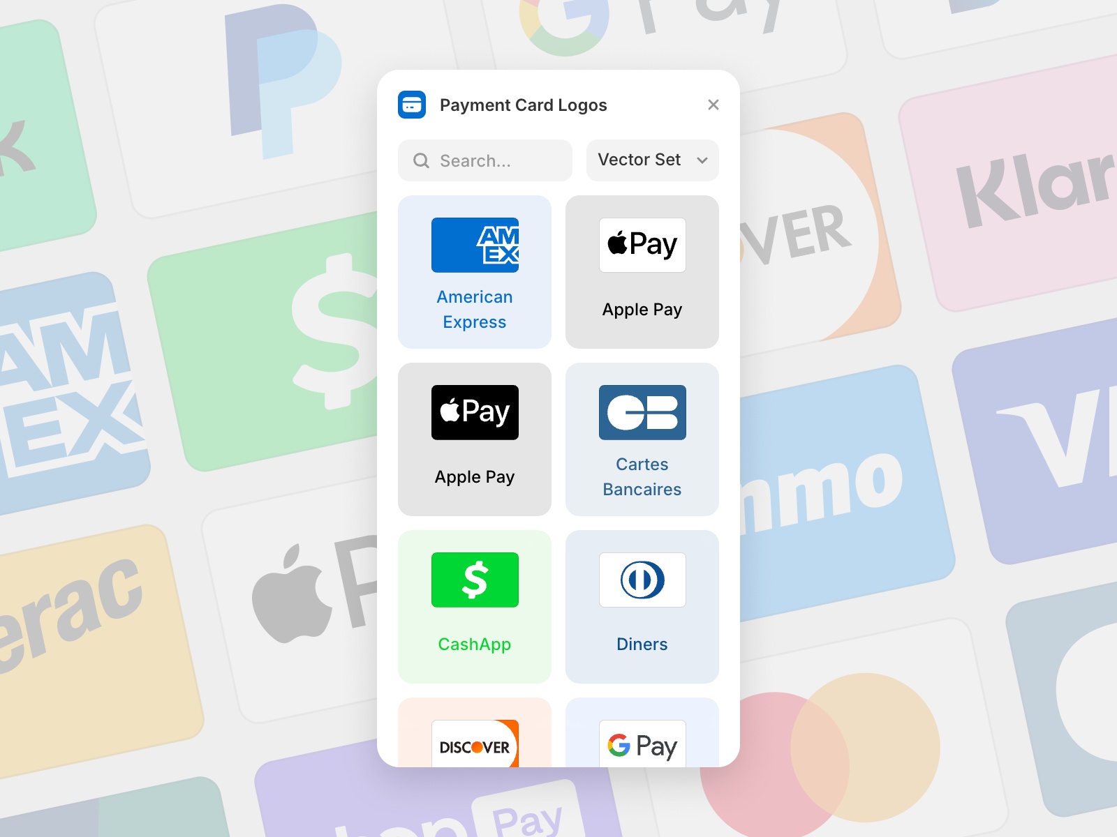 Screenshot 1 for Payment Card Logos, a Framer Marketplace plugin by Isaac Roberts.