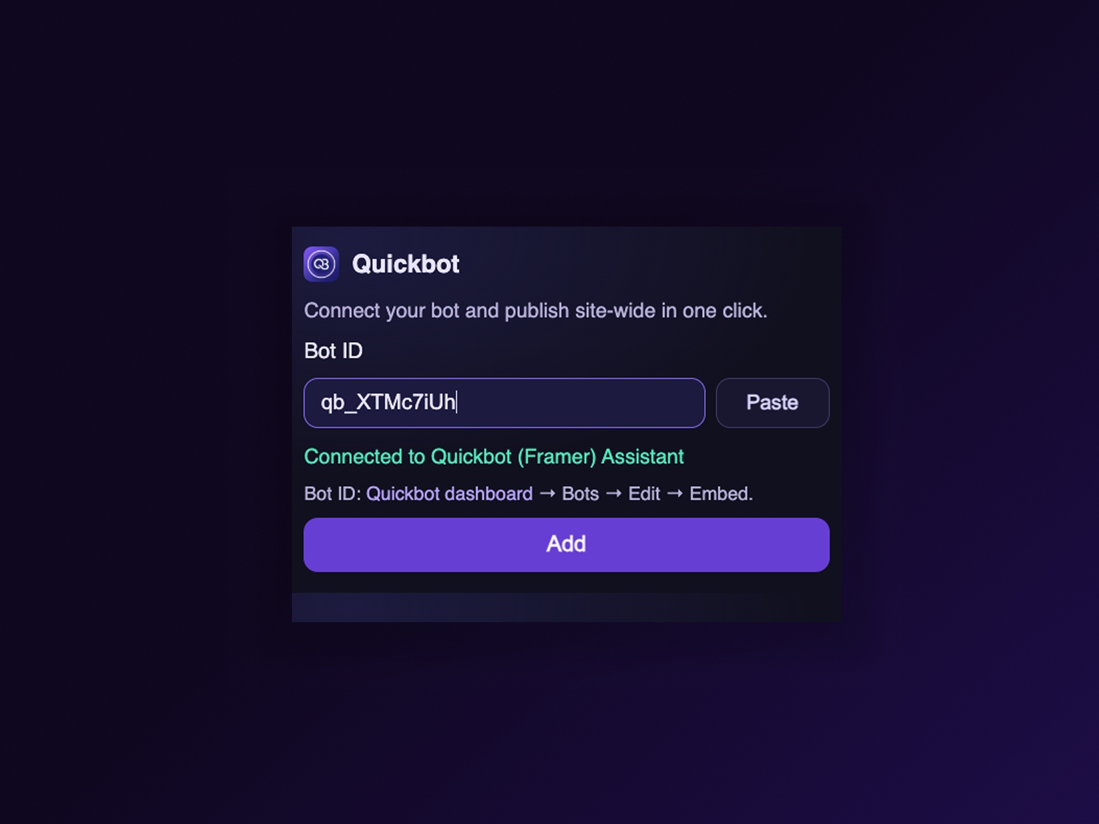 Screenshot 2 for Quickbot Chat Widget, a Framer Marketplace plugin by Quickbot.