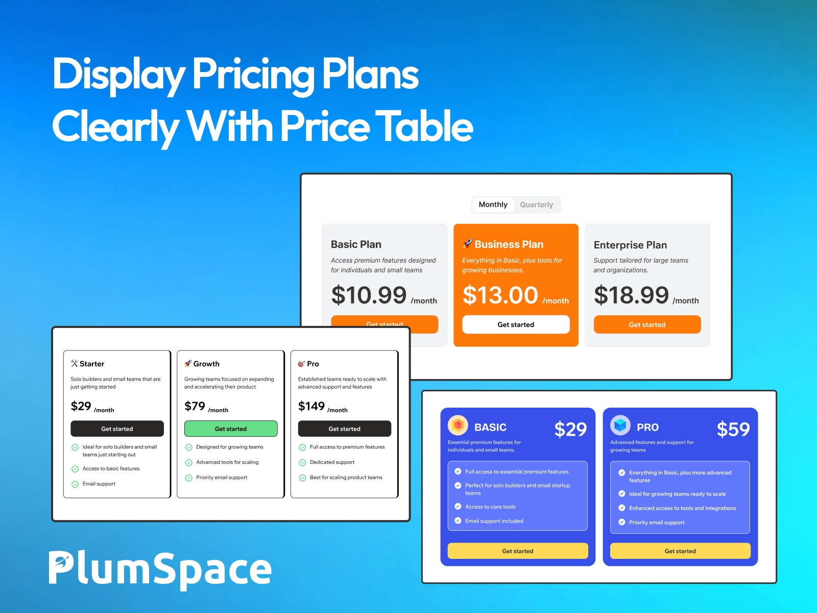 PlumSpace: Pricing Table Comparison