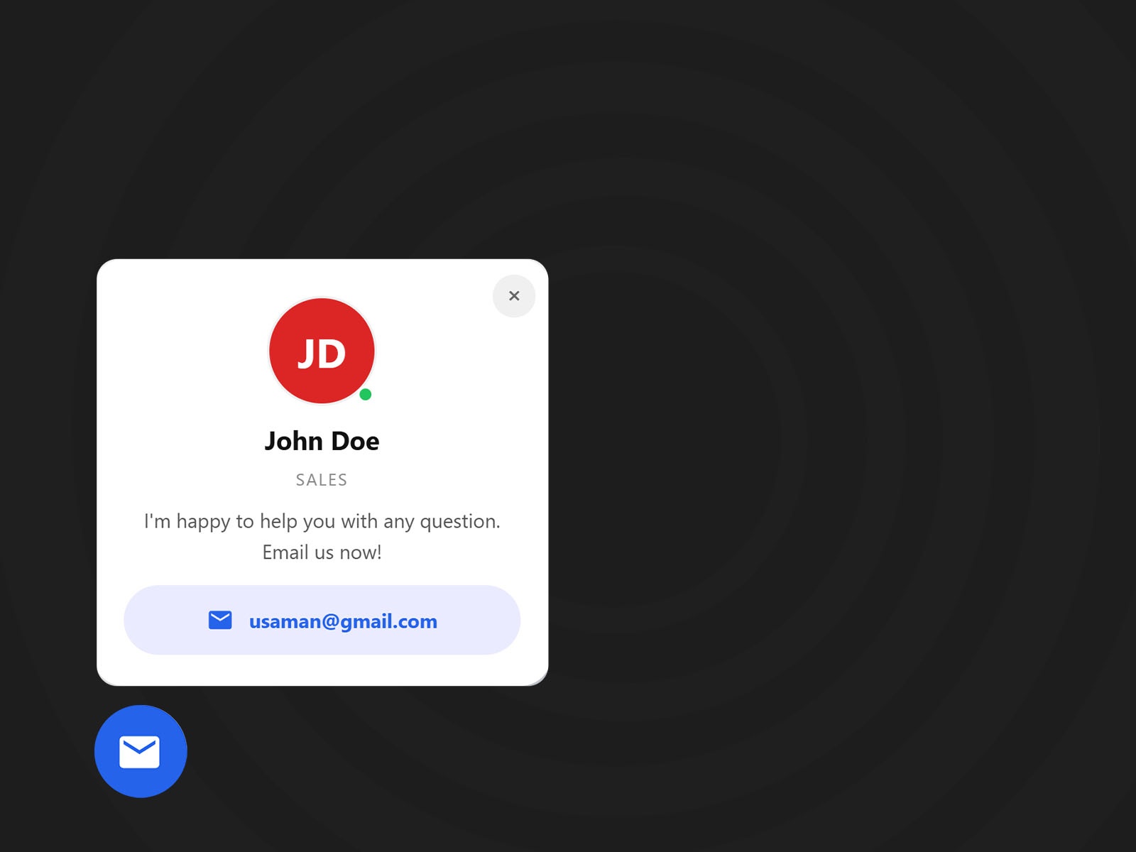 Thumbnail 1 for Floating Email Contact Button, a Framer Marketplace plugin by Ekomobong Otu.