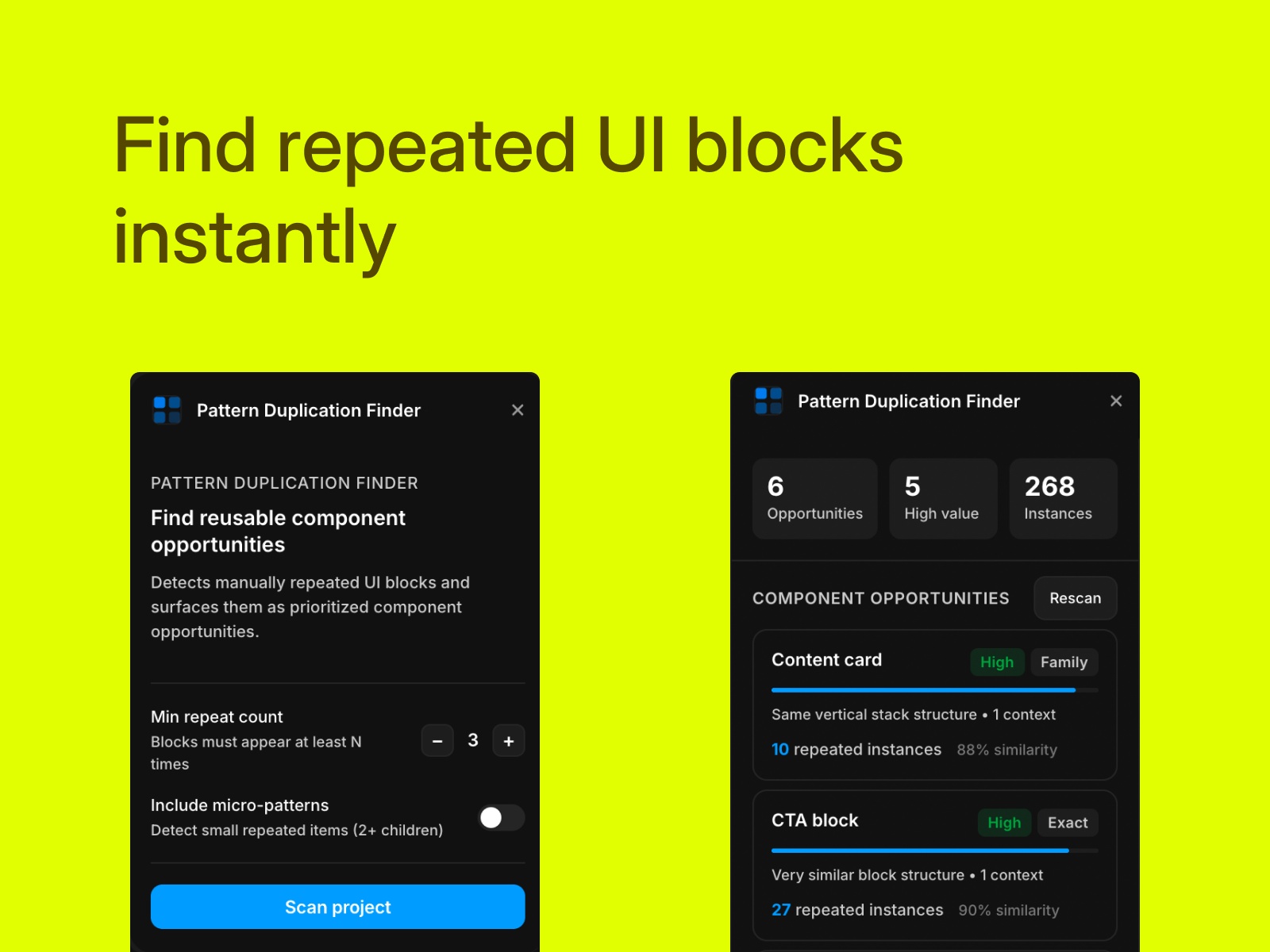 Screenshot 2 for Pattern Duplication Finder, a Framer Marketplace plugin by Floyka Design Studio.
