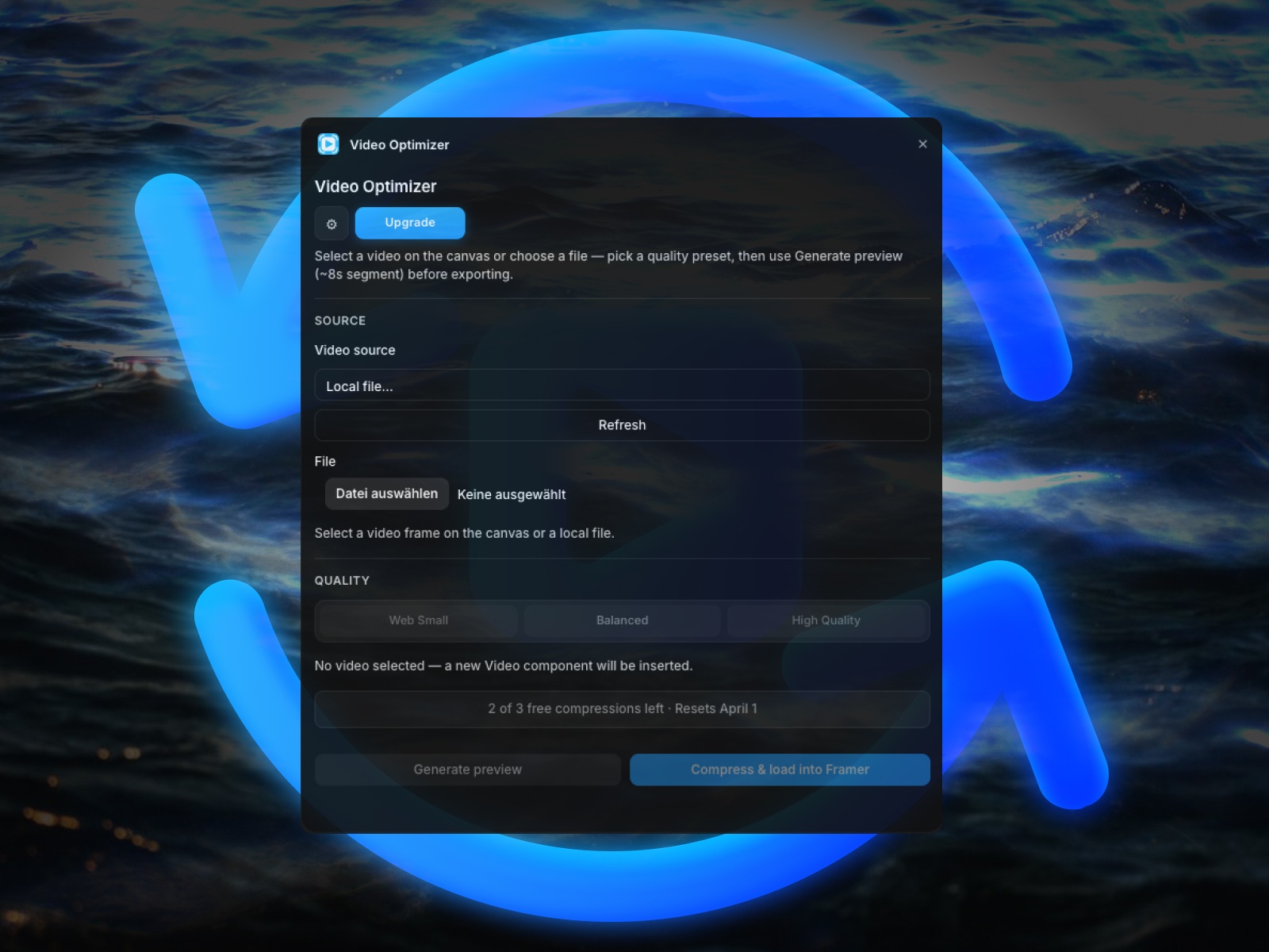 Screenshot 3 for Video Optimizer, a Framer Marketplace plugin by Chris Lacorte.