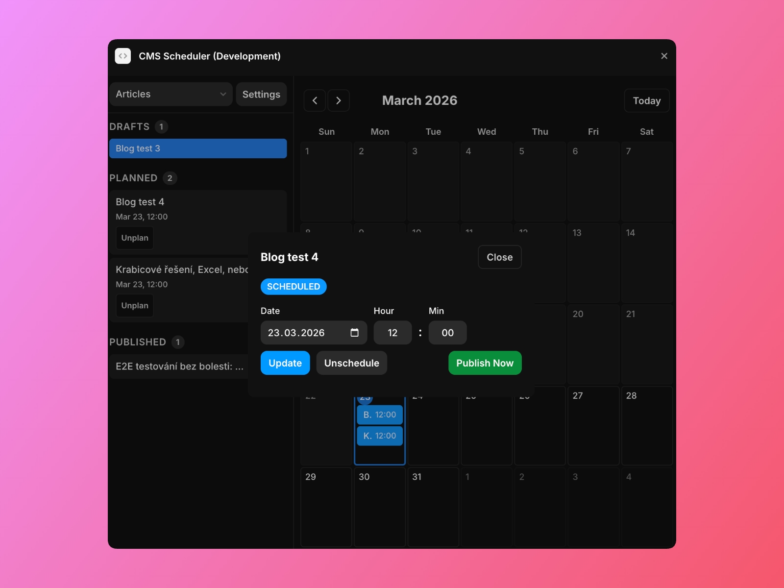 Screenshot 4 for CMS Scheduler, a Framer Marketplace plugin by Adam Tretera.