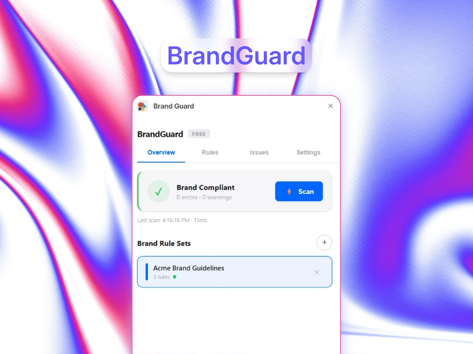 Screenshot 1 for Brand Guard, a Framer Marketplace plugin by Evixel Studio.