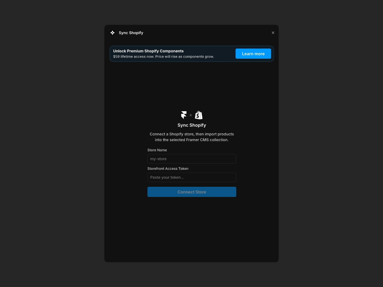 Thumbnail 1 for Sync Shopify, a Framer Marketplace plugin by V2SPACE.
