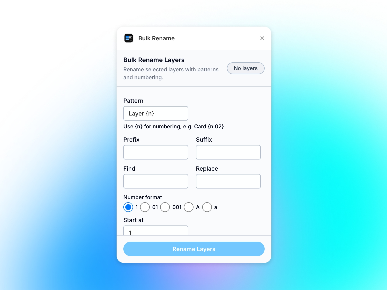 Screenshot 4 for Bulk Rename, a Framer Marketplace plugin by Zouk Design.