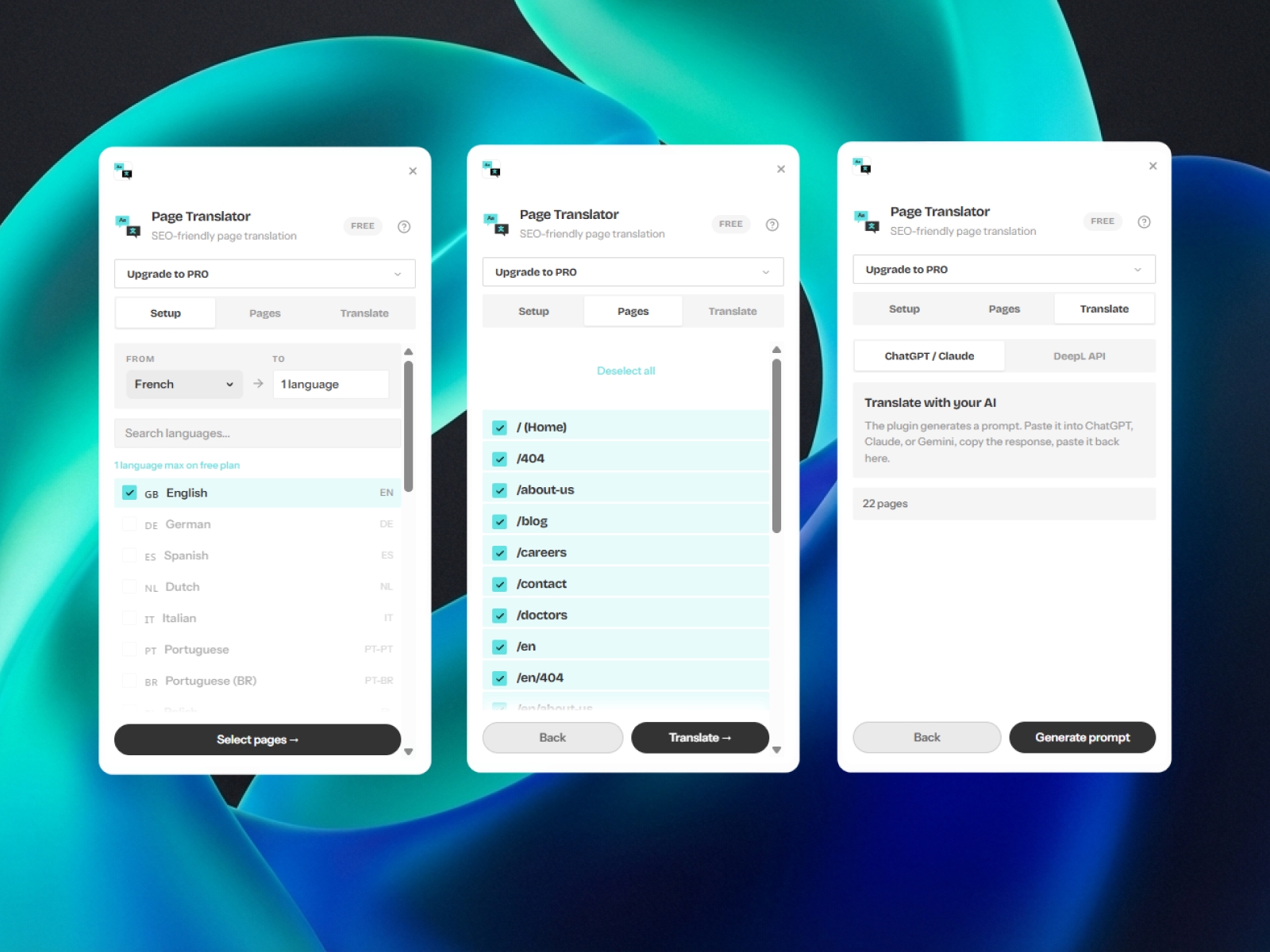 Screenshot 2 for Page Translator, a Framer Marketplace plugin by Ilies Allali.