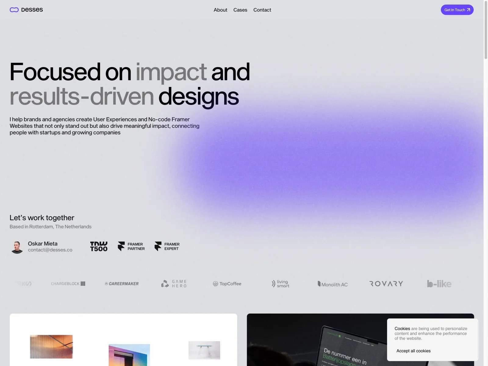Thumbnail for desses.co/, a Framer Experts site by Oskar Mieta (Desses).
