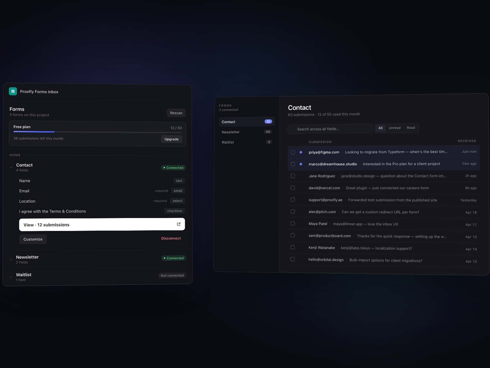 Proofly Forms Inbox