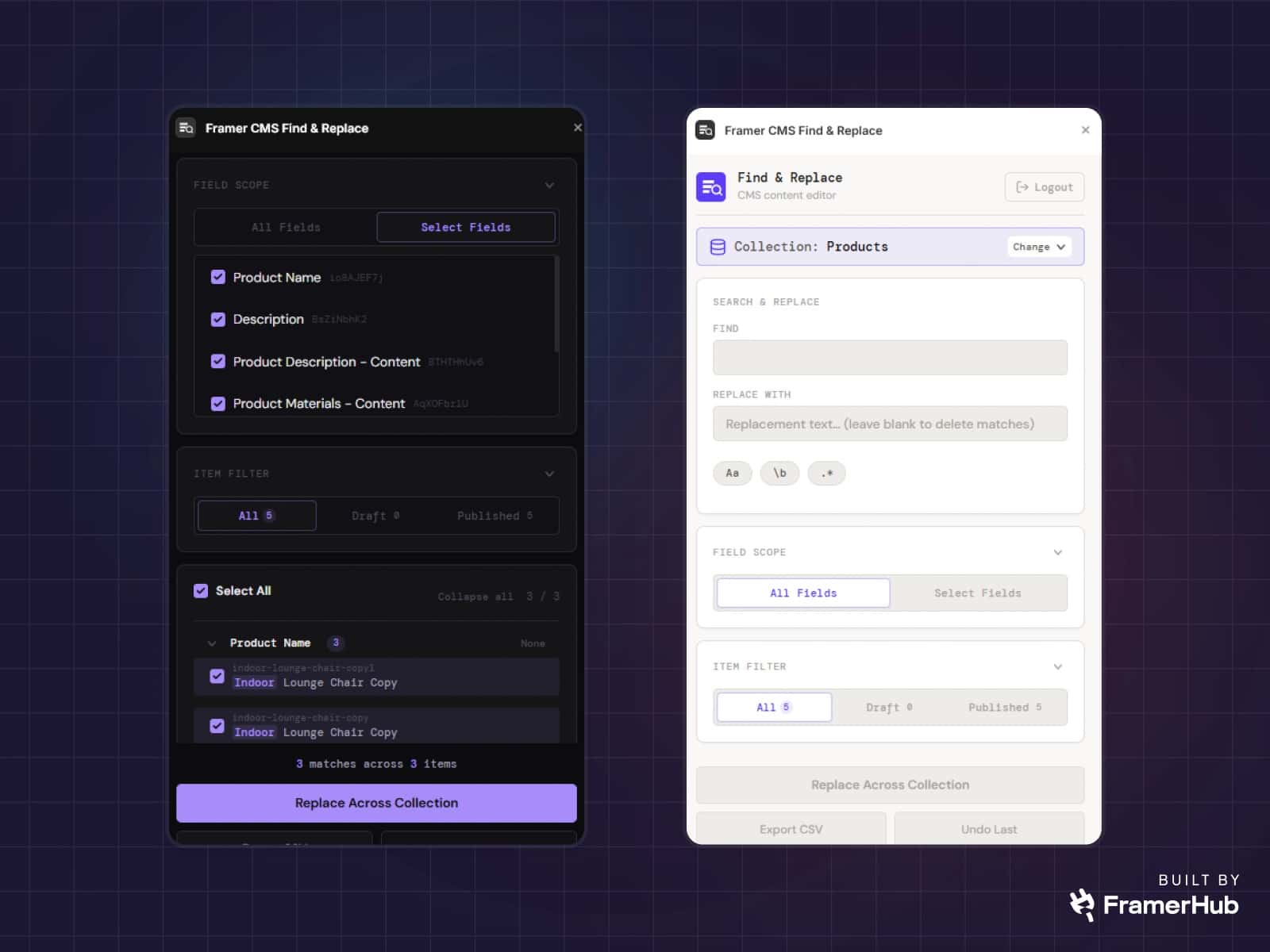 Framer CMS Find & Replace