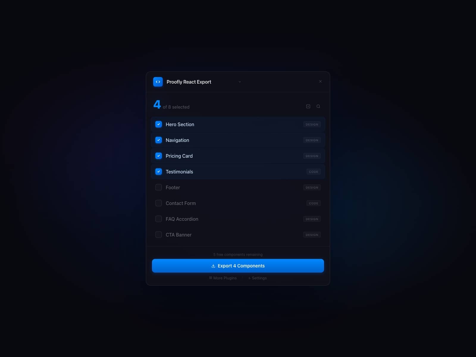 Proofly React Export Unlimited Exports