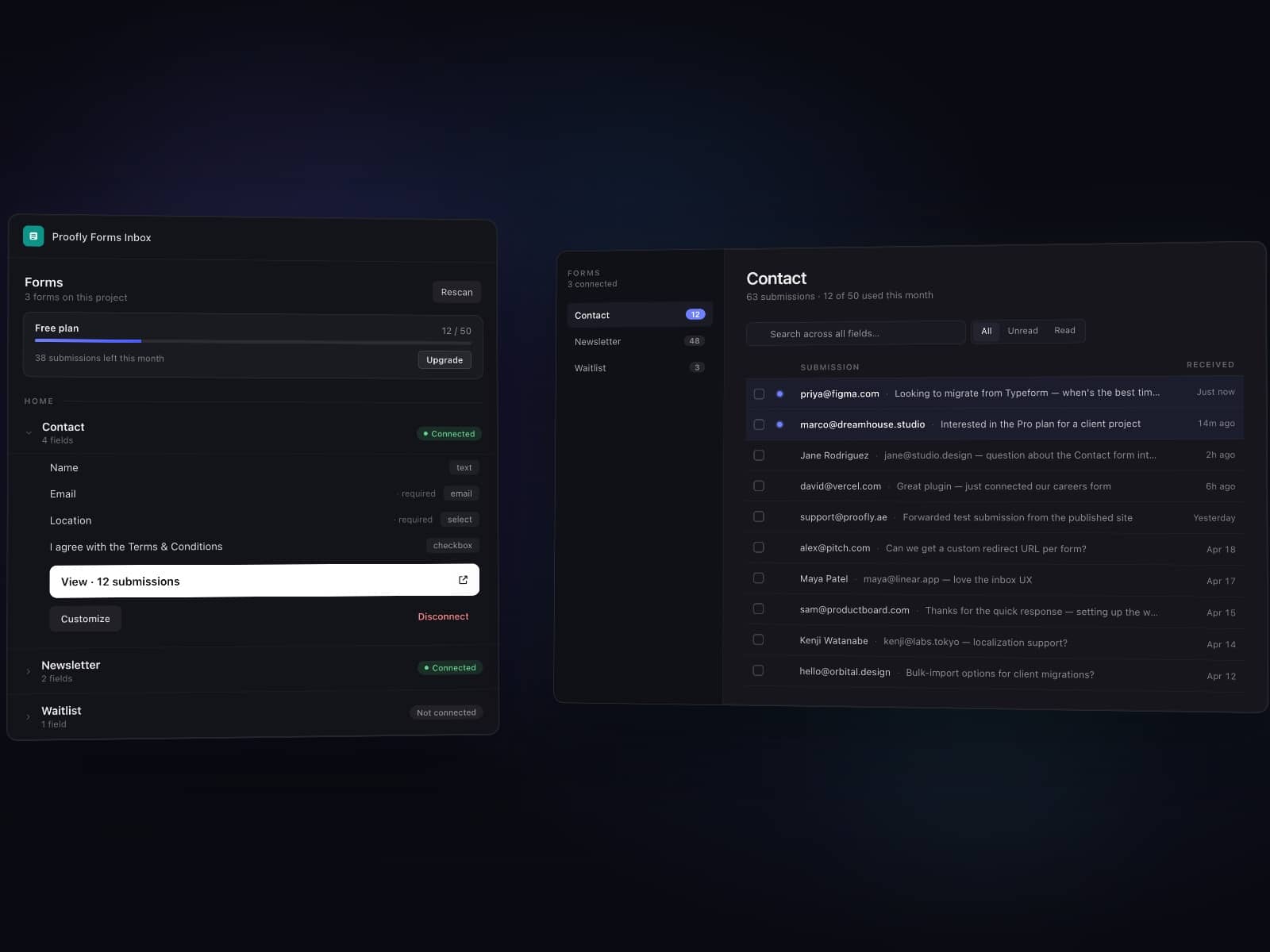 Proofly Forms Inbox