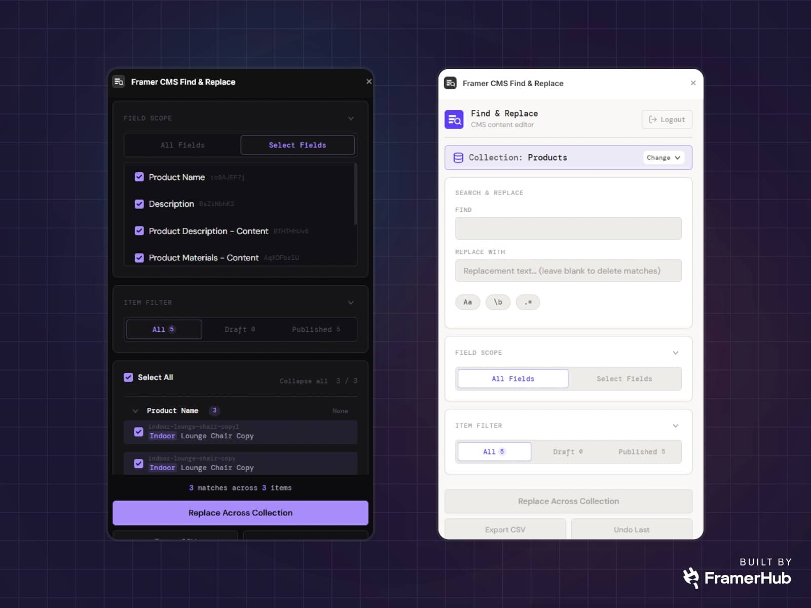 Framer CMS Find & Replace