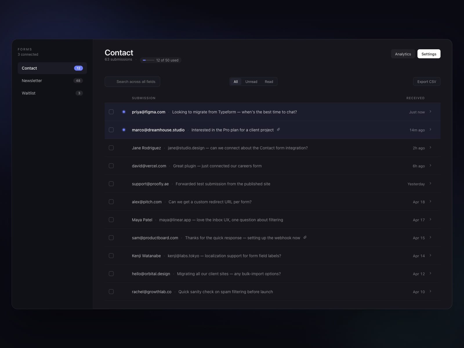 Proofly Forms Inbox