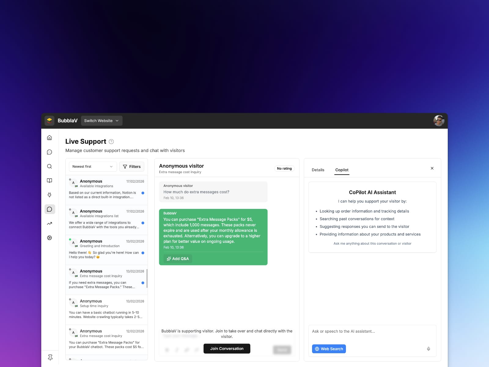 BubblaV AI Chatbot