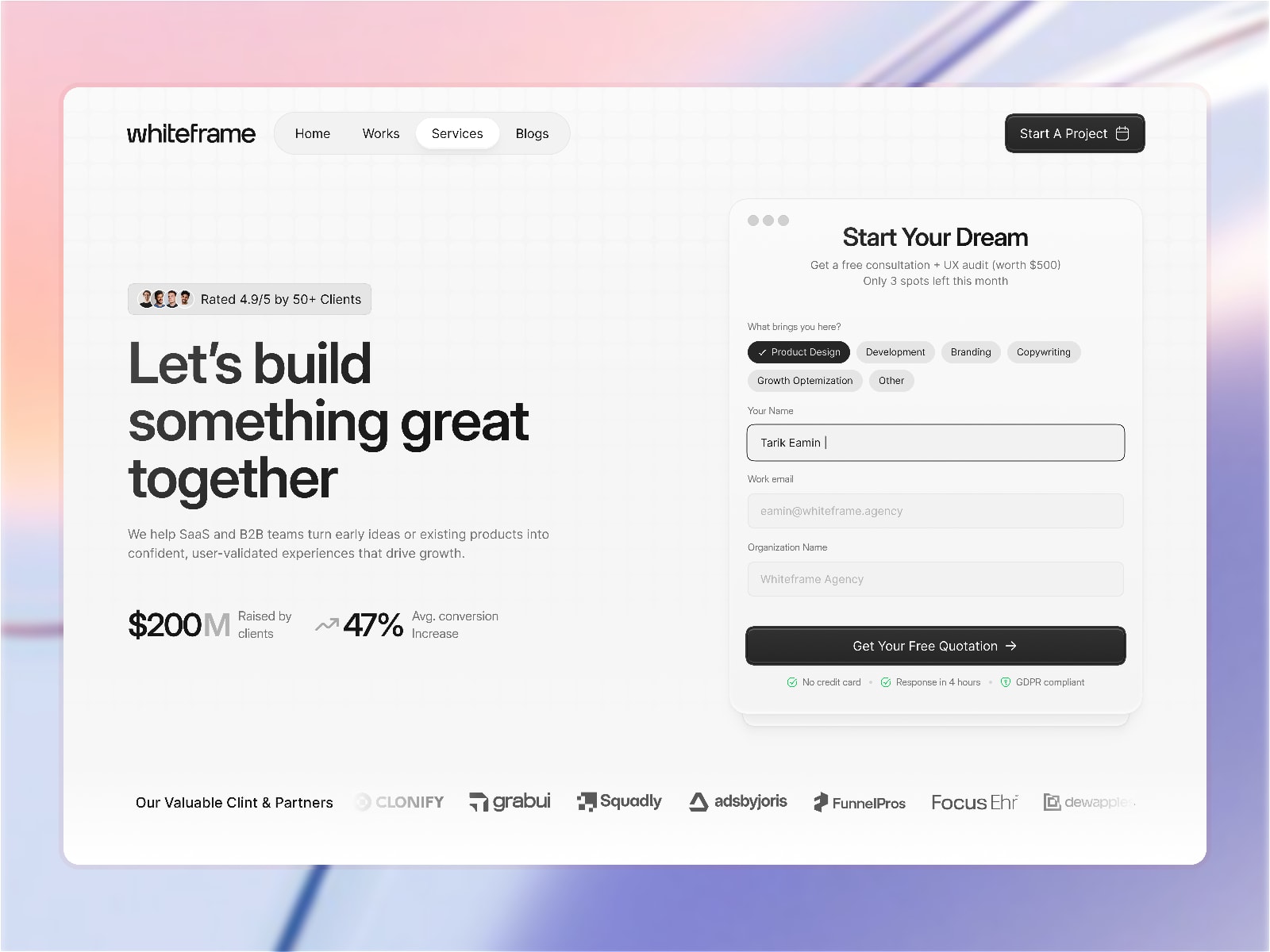 Thumbnail for whiteframe.agency/, a Framer Experts site by WhiteFrame Creative.