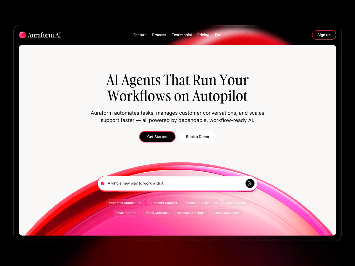 Auraform: A Framer coded template aimed at AI agent and automation startups that want a dark, editorial-style landing page out of the box.