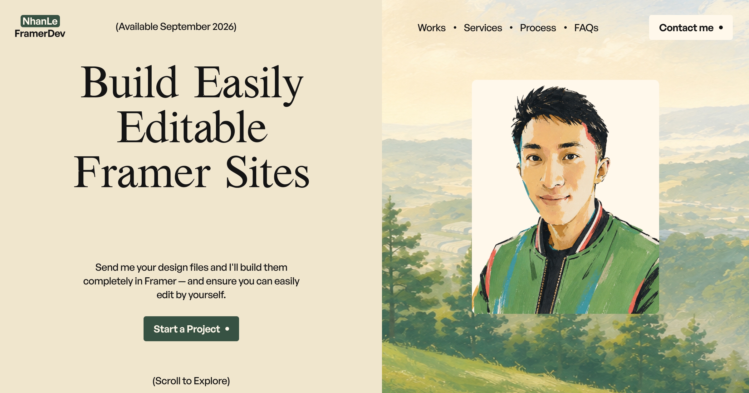 Hi everyone — I'm Nhan, a Framer developer in Vietnam.I've spent the last couple of years building sites and templates in Framer, most recently at a design studio. I've just put my own portfolio up: nhan-le.framer.websiteThe thing I care about most is building without code overrides — using Framer's native features for animation and interaction so the site stays editable by whoever owns it. Curious whether others here take the same approach or find it too limiting.I'm available for work from September, including white-label for studios. But mostly just glad to be here — happy to answer questions about anything in the builds.