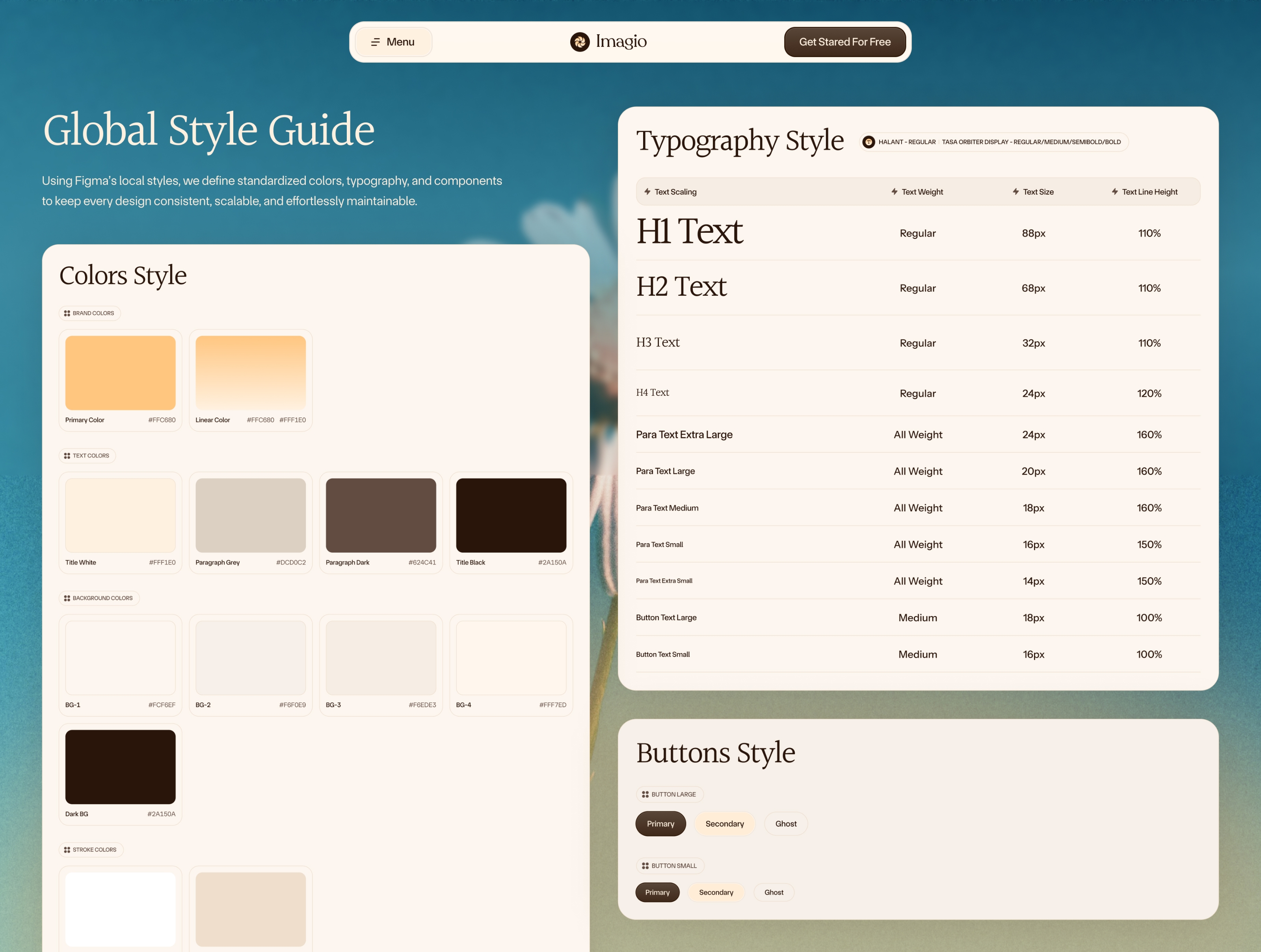 A strong style guide turns scattered design decisions into one consistent visual system. ✦A little look into Imagio’s design system. Imagio is an AI image generator SaaS website — coming soon.Building a creative agency website? Quntora is a premium, ready-to-customize Framer template designed to help you launch faster — just $79.Explore Quntora →