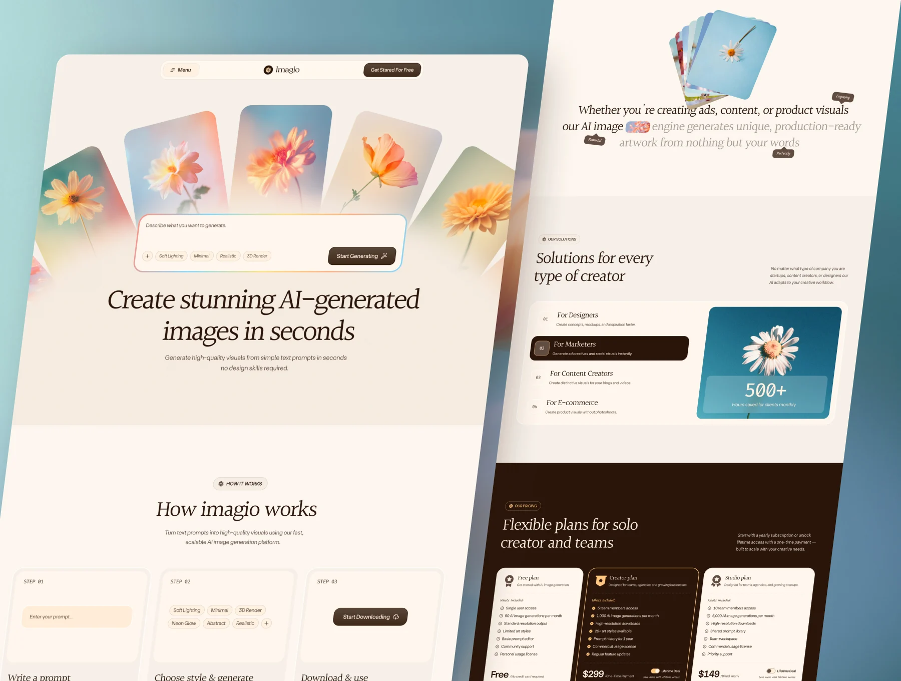 Imagio is coming to Framer 🚀Imagio, our AI image generator SaaS template, is now featured on UI8 — and we’re currently working on bringing it to Framer.While Imagio is in development, check out our latest Framer template, Quntora — built for agencies, creative studios, and ambitious brands.More from Ufinity Studio soon. ✨
