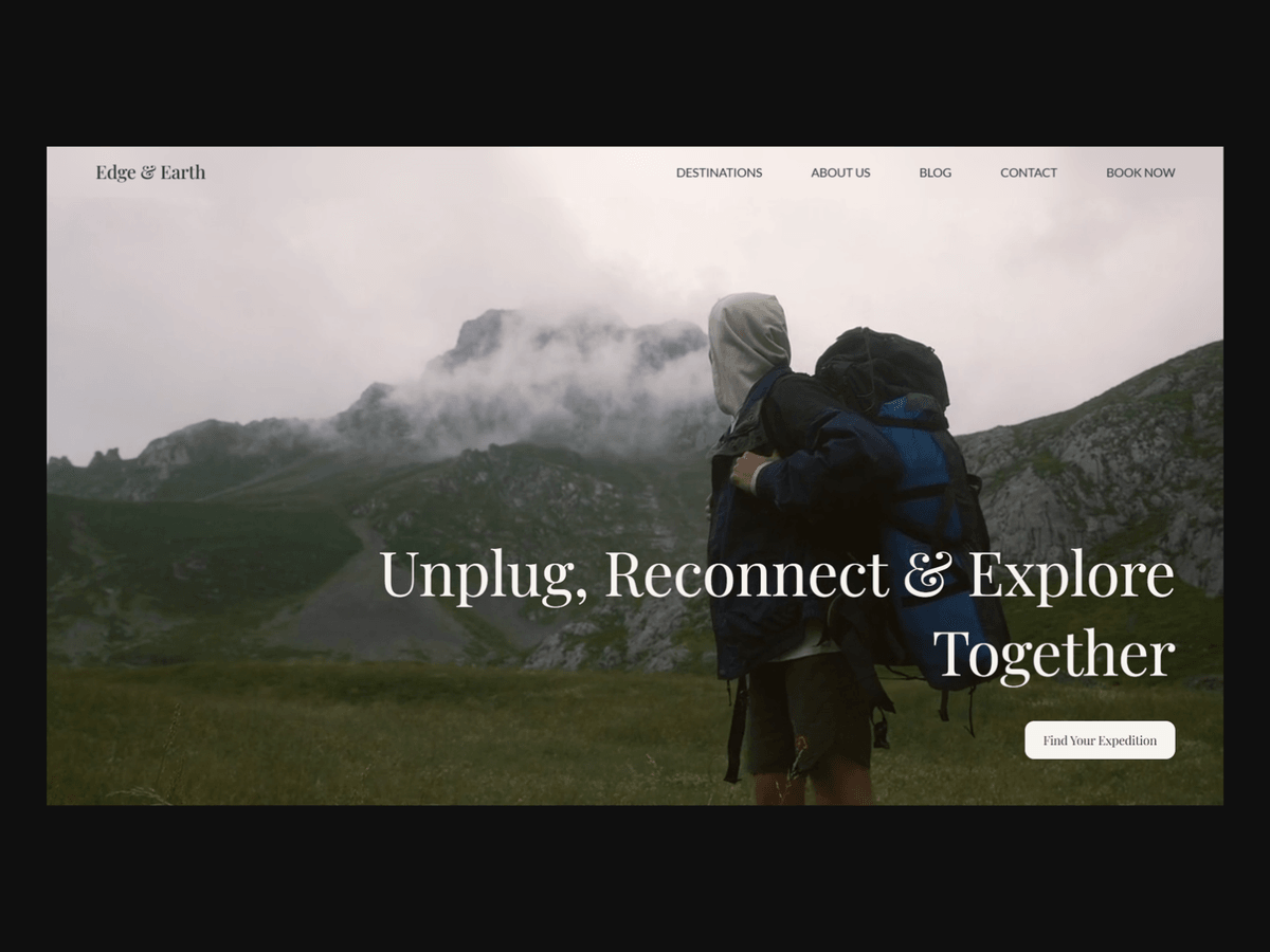 Edge & Earth: A Framer template for travel and expedition brands selling guided trips, built around one large landscape photo.