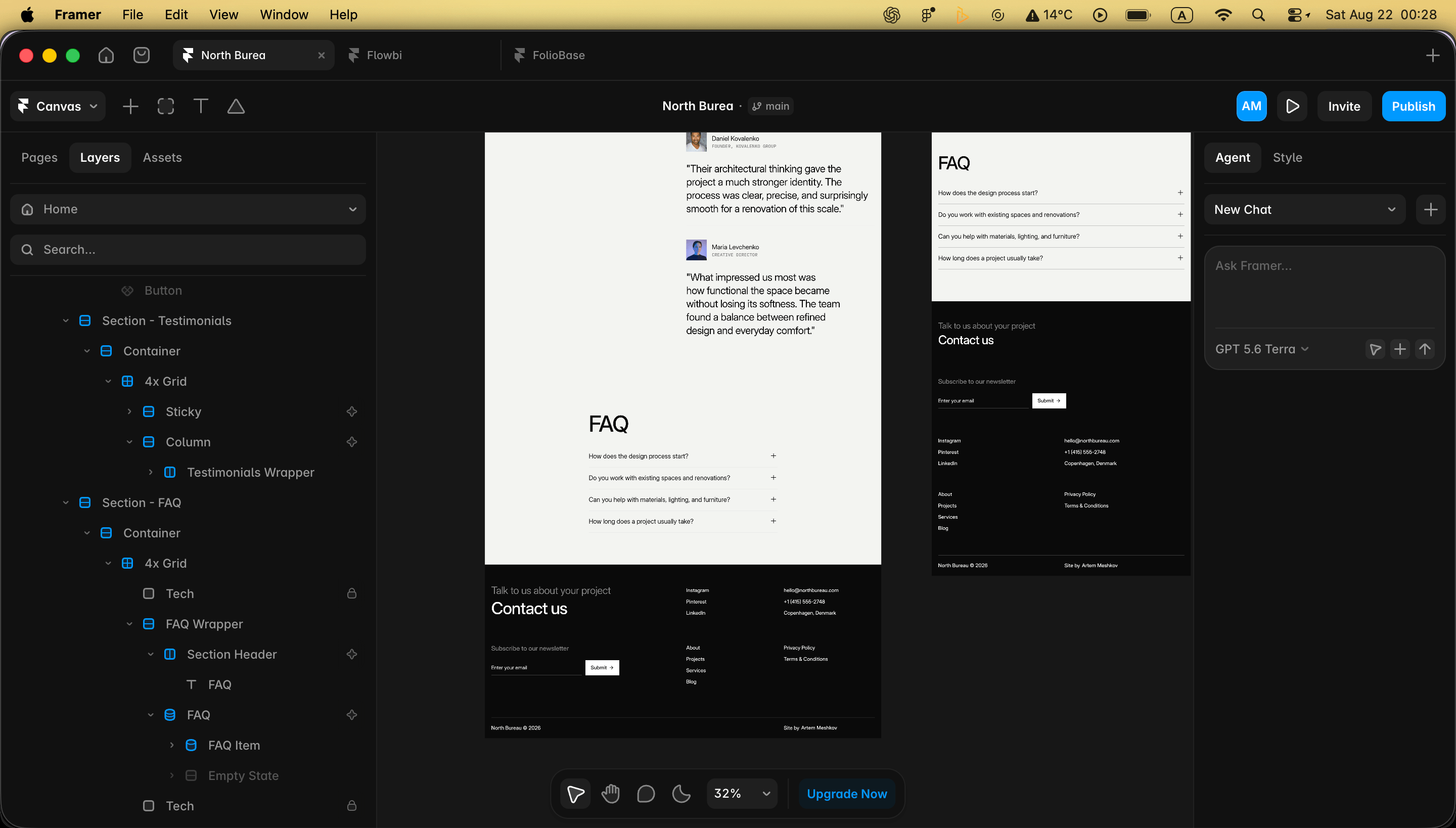 The last few weeks have been all about moving, so I barely had any time to work on my new Framer template.It’s a clean, minimal template for architecture and interior design studios — focused on showcasing projects, services, and the studio itself without unnecessary clutter.Tonight, for the first time in a while, I finally sat down at midnight to finish it.Getting close 👀