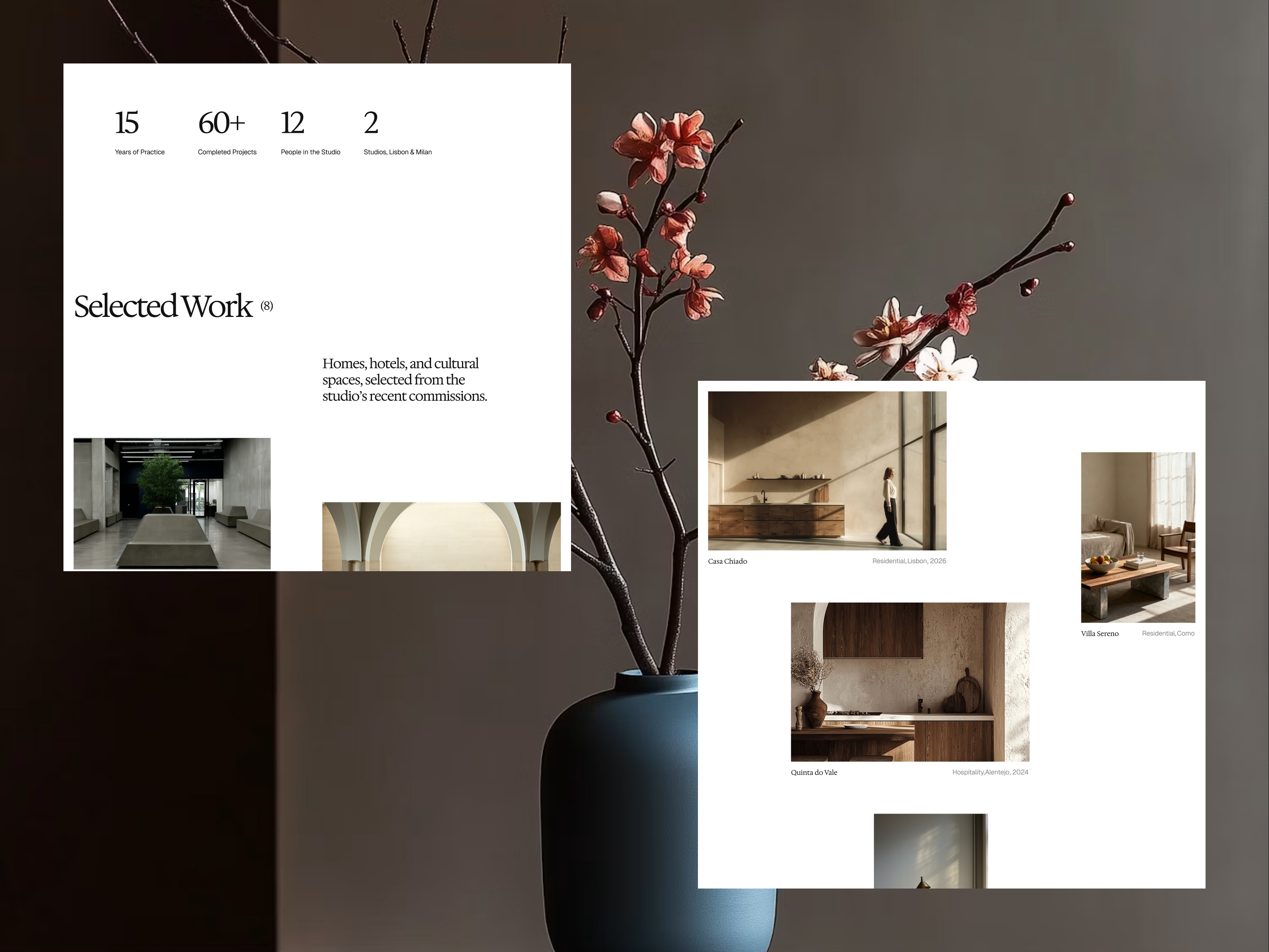 New one. Pietra, for interior architecture studios.Kept it to two typefaces and a real grid and let the photography do the work.Take a look and support :)