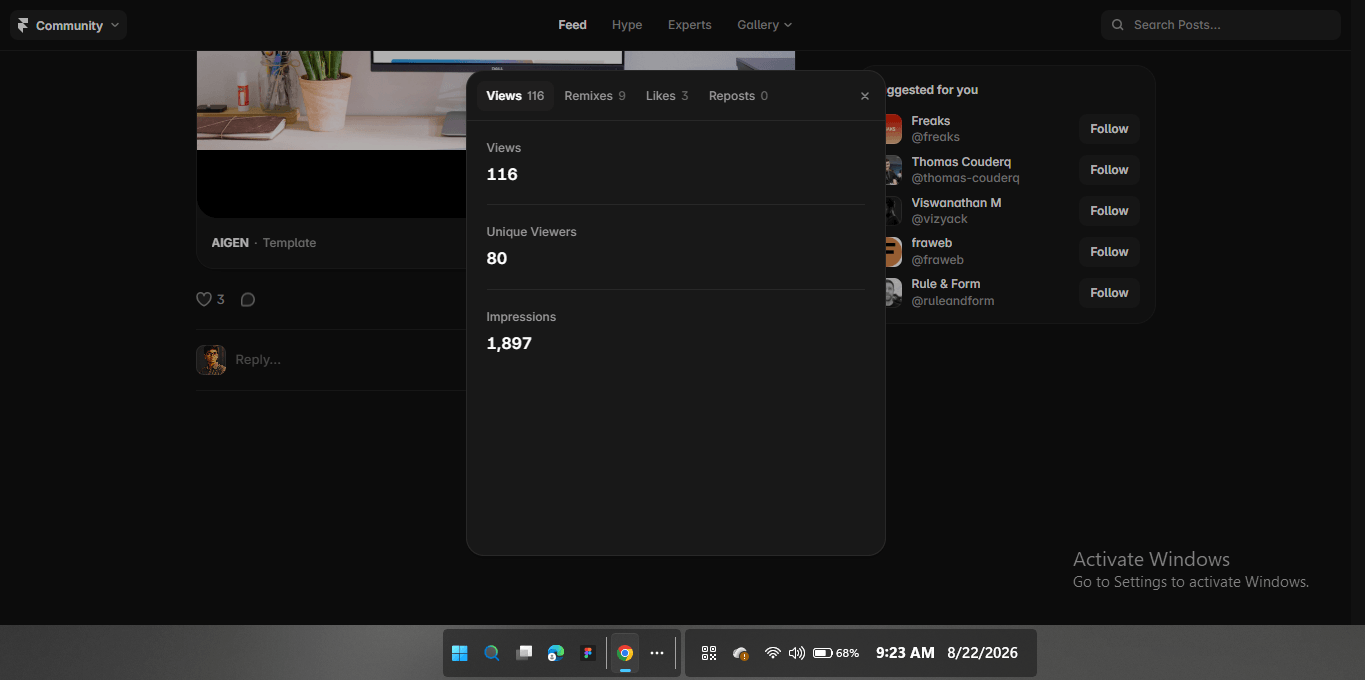 π AIGEN β My Framer TemplateI launched AIGEN on August 20th, and itβs been great to see the response from the Framer community so far.π Current stats: β’ 1,897 impressions β’ 116 views β’ 80 unique viewers β’ 9 remixes β’ 3 likesAIGEN is a modern Framer template built for AI startups, SaaS products, AI agents, automation platforms, and tech companies.Iβm really happy to see people exploring and remixing it. πWould love to hear your feedback β what would you improve or add to AIGEN?π Check it out and remix it on Framer: https://framer.link/iTyLTt5#Framer #FramerTemplate #WebDesign #AI #SaaS #NoCode