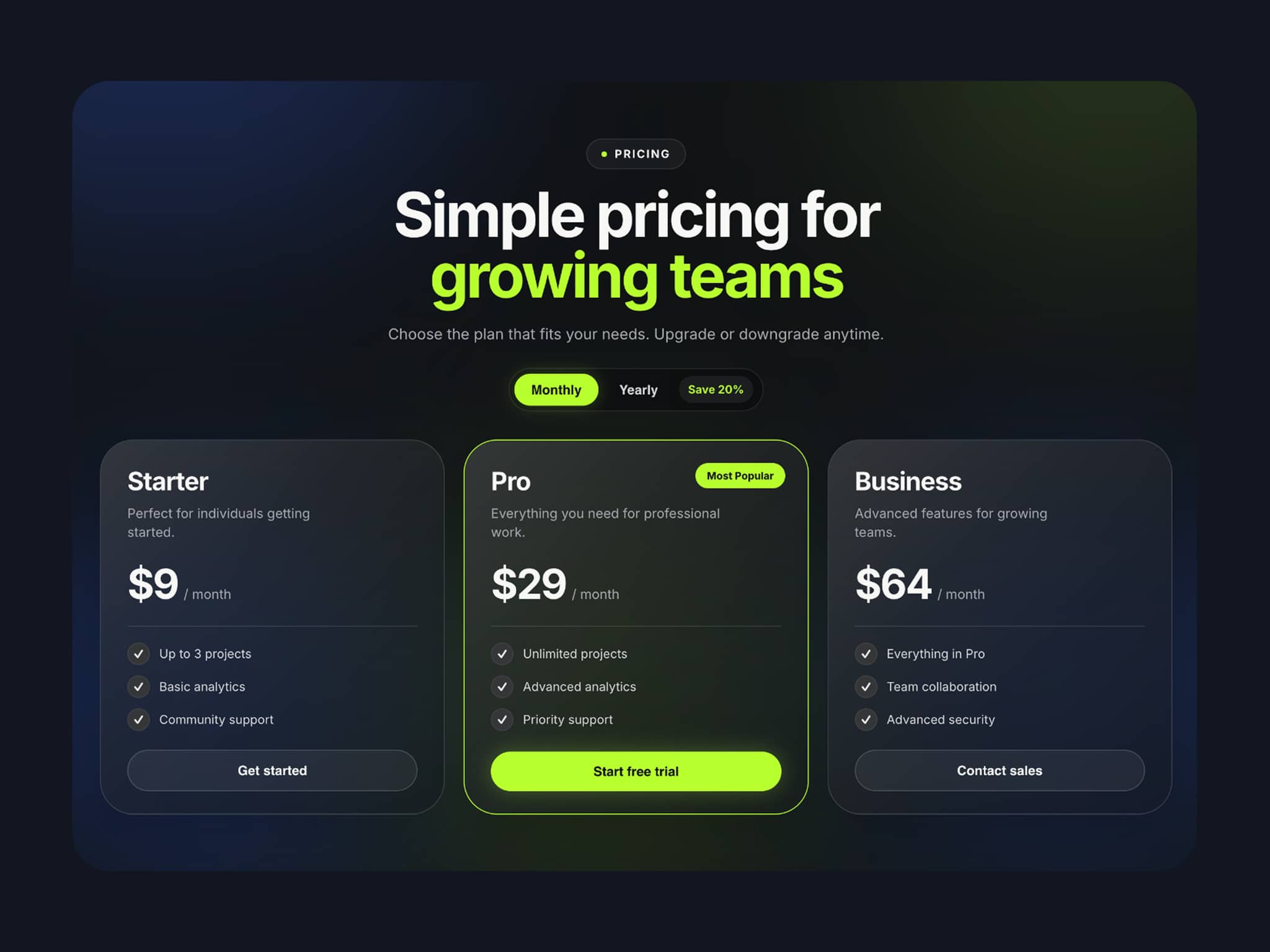 Glass SaaS Pricing