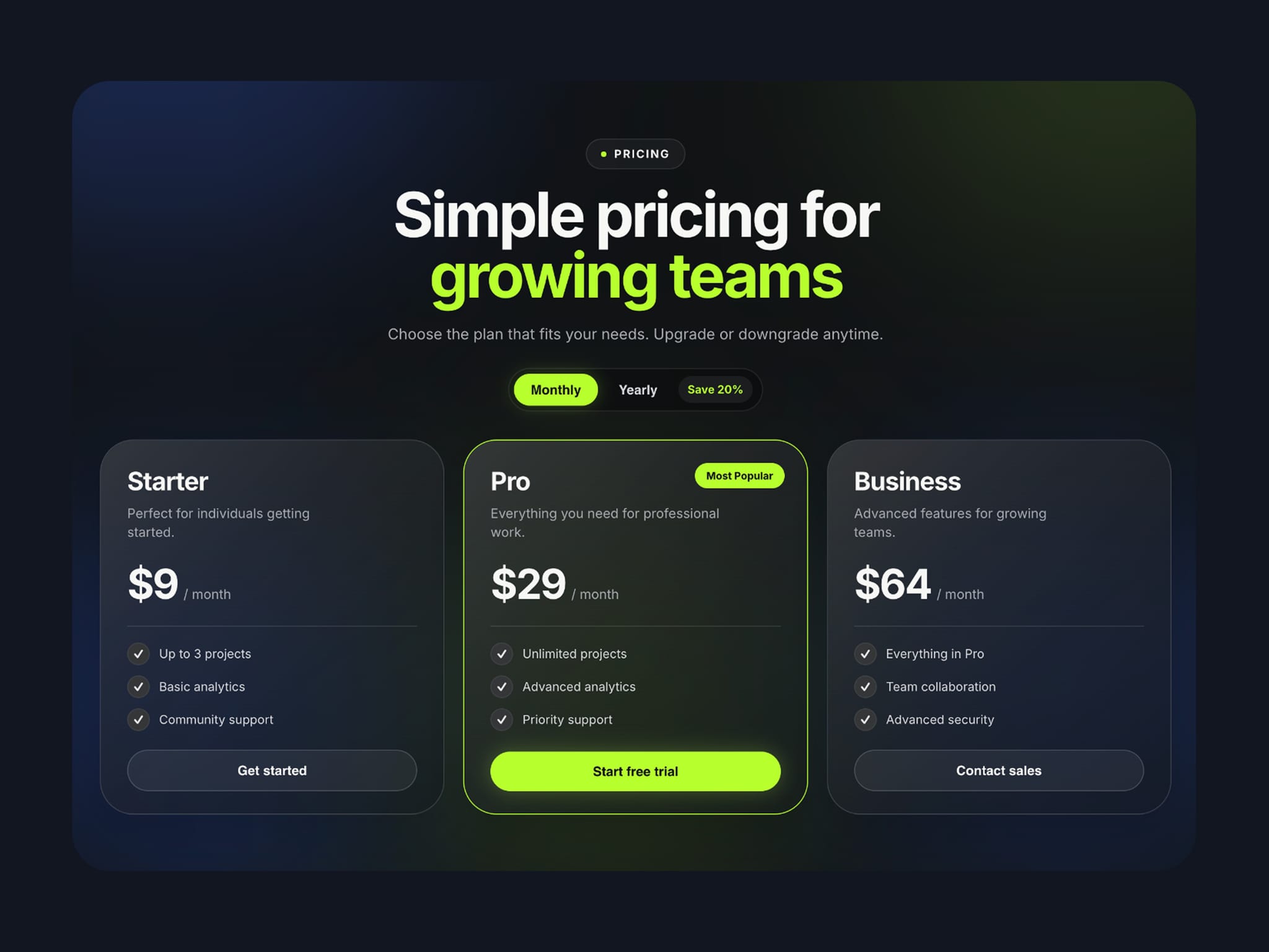 Glass SaaS Pricing