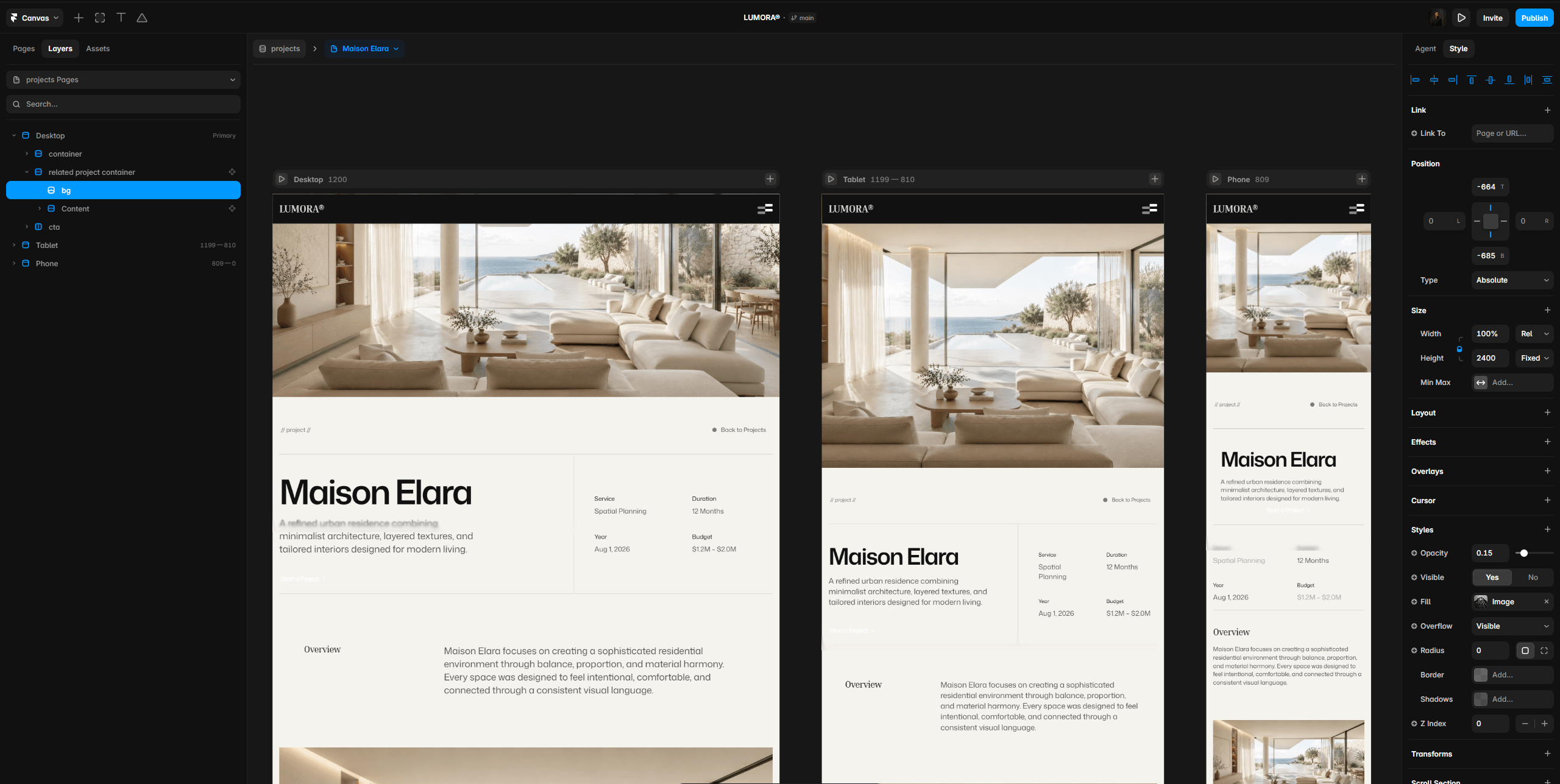 Almost ready to share Lumora@A luxury interior architecture template built in Framer, designed for studios that want a refined, editorial-style digital presence.Featuring CMS projects, blog, careers, testimonials, awards, and more.project detail page