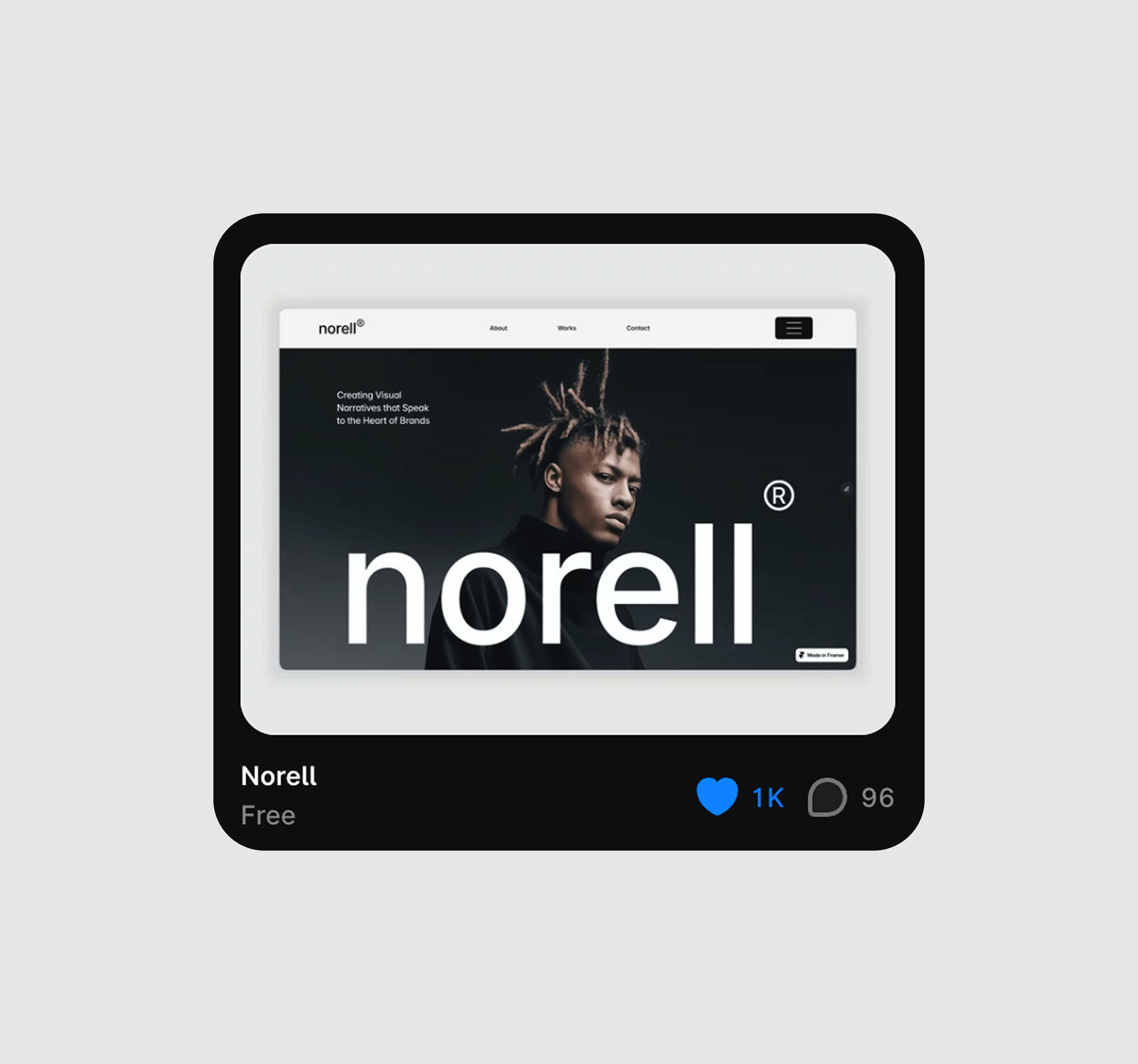 Norell just hit 1K appreciations on Framer. 💥Thank you for using it, remixing it, and building with it. 🙌Still free, still yours → https://framer.link/CVlmpWG