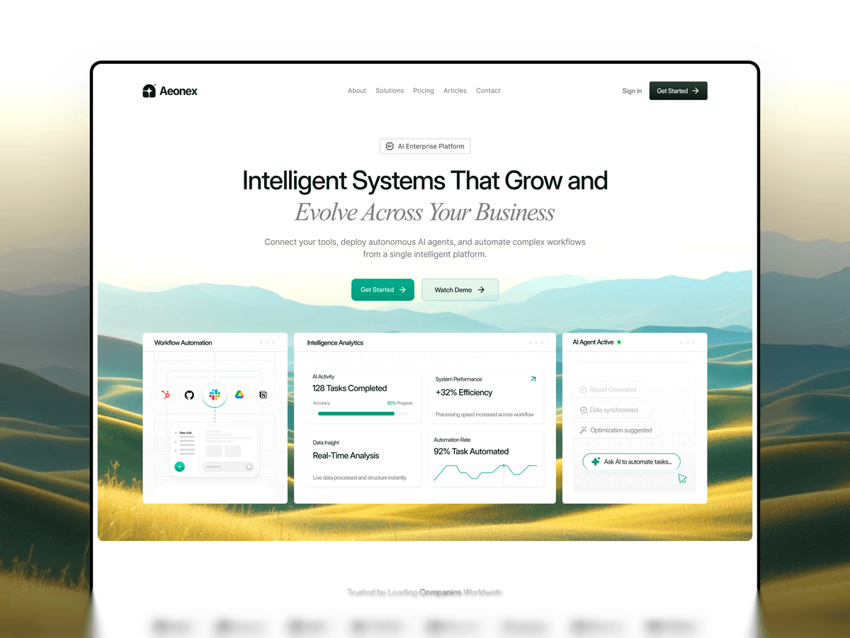 Aeonex Enterprise: A Framer coded template for AI and enterprise software teams that need a credible product landing page.