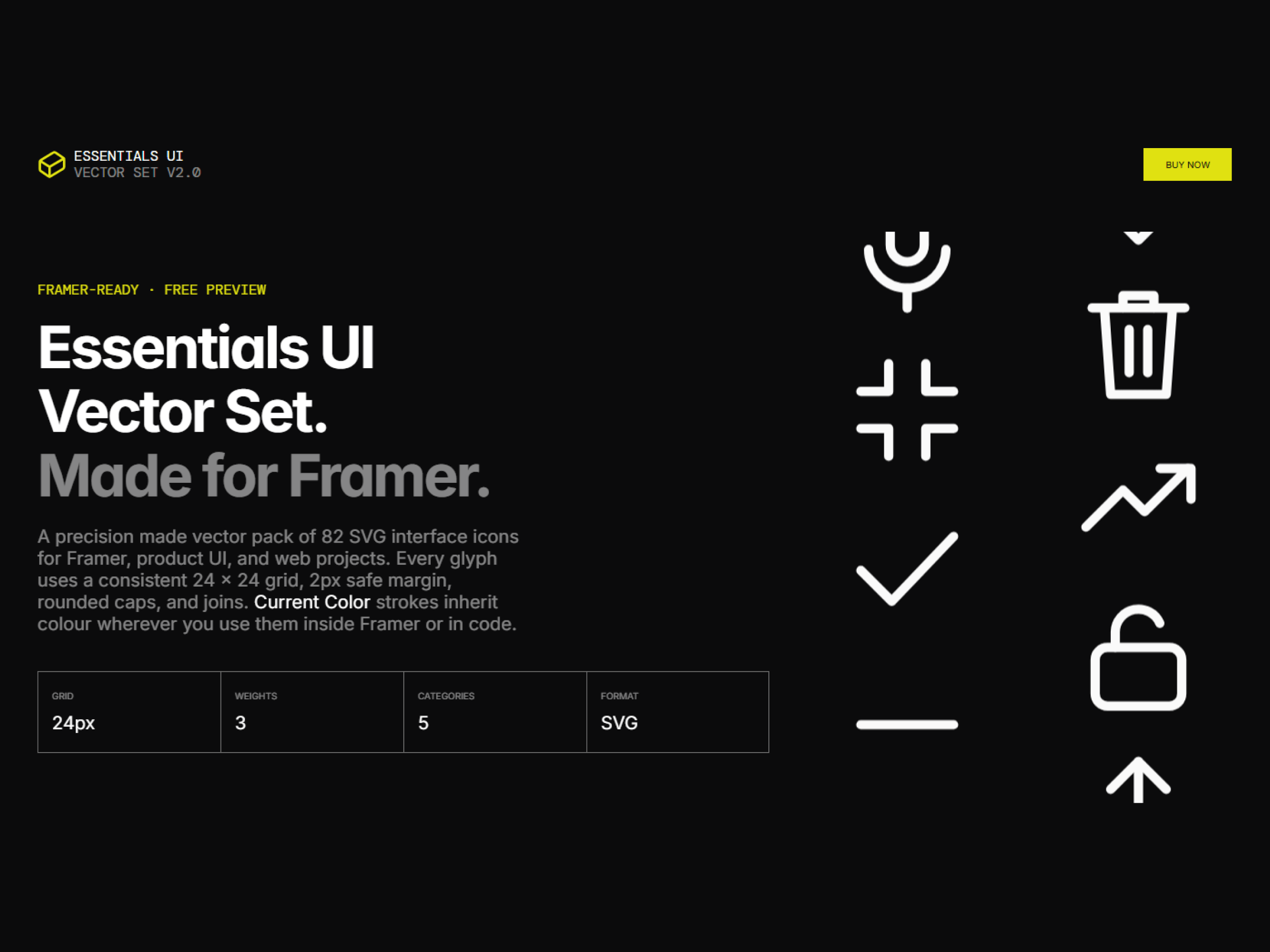 🚀 After the huge success of Essentials Icons V1, I’m excited to share Essentials Icons V2 — now live on Framer Marketplace.This release includes 82 clean, consistent SVG icons, designed on a precise 24px grid for polished websites, product interfaces, navigation, buttons, forms, and everyday UI moments. ✨Built to drop straight into your Framer workflow: resize, recolor, and use them wherever your design needs a clear visual cue.Explore Essentials Icons V2 and give your next project a sharper UI language. 🎨https://essentialsui2.framer.website/