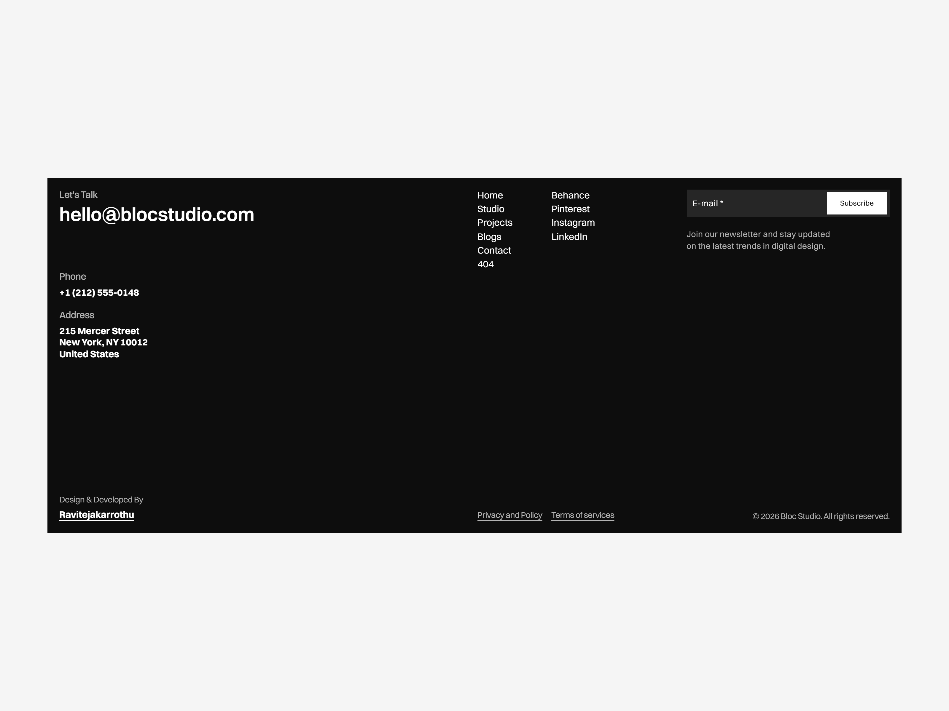 It's been almost 30 days since I started working on my next Framer template.I haven't been able to give it my 100% because of everything that's been going on lately with Framer, but I've kept making progress little by little.The good news is... I finally finished the home page today! 🎉Here are the final footer designs in both light and dark themes.Also, if you haven't checked out my free portfolio template, Ken William, it's completely free to remix and customize for your own portfolio.Link