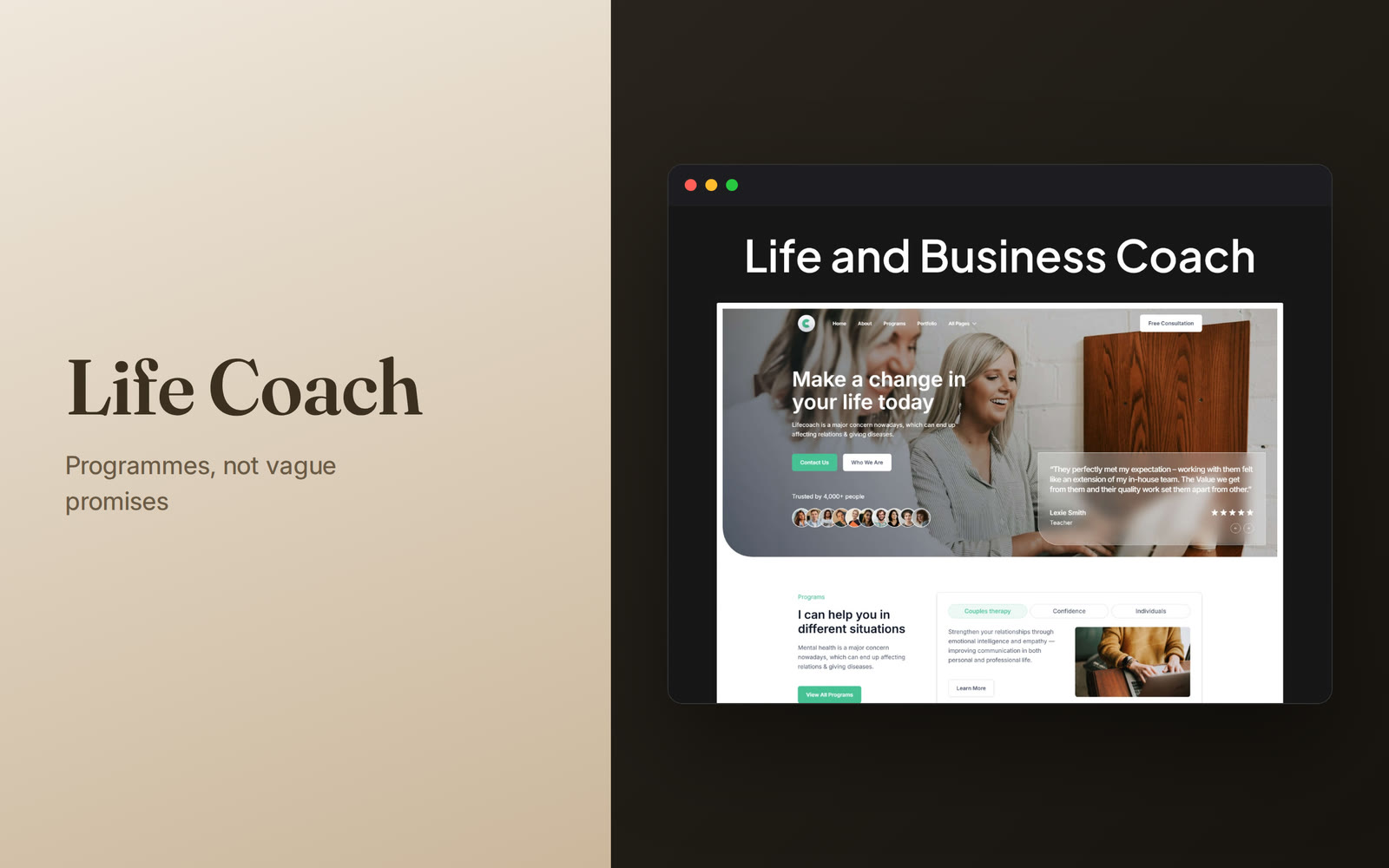 The thing I changed most while building this one was the services section.Life Coach names concrete programmes — relationships, confidence, career transitions — instead of the usual abstract nouns, so a visitor can find the one that matches what brought them there.Live preview → https://lifecoach-template.framer.website/Start building with Life Coach →#framer #framertemplate #framerexpert #webdesign #nocode #lifecoach #coaching #wellness #personaldevelopment