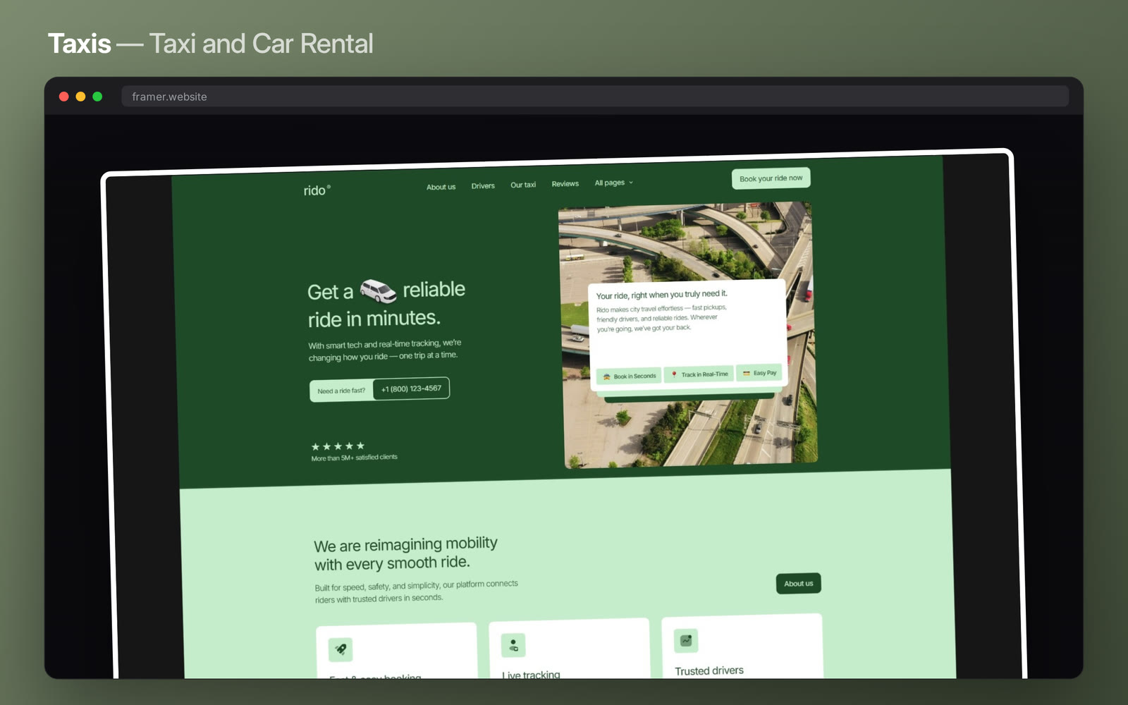 Taxis is for the operator whose customers are booking from the kerb with one hand and a suitcase in the other.Live preview → https://rido-template.framer.website/Make Taxis yours →#framer #framertemplate #framerexpert #webdesign #nocode #taxi #carrental #booking #transport