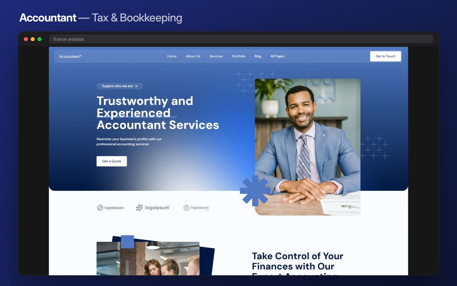 The thing I rewrote most on this build was the services section.Accountant names the work — payroll, audits, tax filing, financial planning — instead of hiding it behind 'solutions', because a business owner comparing two firms is trying to work out what they would actually be buying.Live preview → https://accountant-template.framer.website/Put Accountant to work →#framer #framertemplate #framerexpert #webdesign #nocode #accounting #tax #bookkeeping #finance
