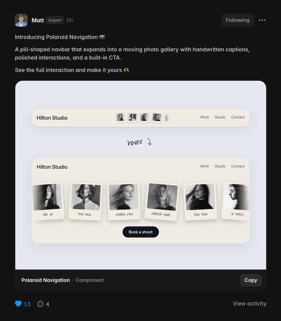 @Framer You have designed a very nice card component for market resources links, but we need to be able to repost author's posts highlighting those resources. Otherwise, they are forced to post twice to tell the world about it:1. Once with official resource link/card.2. Again with a regular post linking the component or the OG post.E. gr. See this post by @Matt No way to repost it.#requests #feedback #UIgasms #spreadthelove