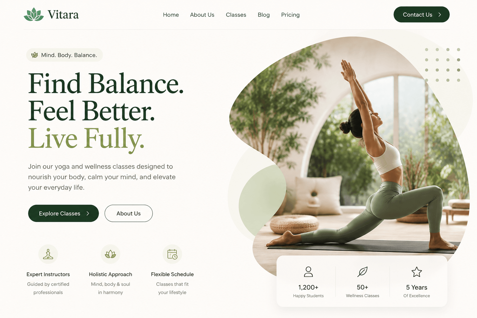 ZenFlow – Modern Yoga & Wellness Hero SectionZenFlow is a clean, modern, and premium hero section crafted for yoga studios, wellness centers, meditation coaches, fitness brands, and holistic health businesses. Designed with a soft natural color palette, elegant typography, organic shapes, and a spacious layout, it creates a calming first impression while maintaining a high-converting user experience.The design features a beautiful hero image, strong call-to-action buttons, service highlights, trust-building statistics, and a fully responsive layout. Every element is carefully balanced to deliver a peaceful yet professional aesthetic, making it perfect for Framer websites and modern landing pages.✨ FeaturesModern & Minimal DesignPremium Wellness AestheticOrganic Abstract ShapesFully Responsive LayoutClean TypographyCTA ButtonsTrust Statistics SectionService HighlightsEasy to CustomizeOptimized for FramerPerfect for Yoga, Fitness & Wellness BrandsHigh Performance & Pixel Perfect DesignPerfect For:Yoga StudiosWellness CentersMeditation CoachesFitness TrainersPilates StudiosSpa & Massage BusinessesHolistic Health ServicesLifestyle BrandsHealthcare Landing PagesKeywords: Yoga, Wellness, Fitness, Meditation, Healthcare, Framer, Landing Page, Hero Section, Modern UI, Clean Design, Responsive, Minimal, Organic, Studio, Spa, Pilates, Health, Premium Template.